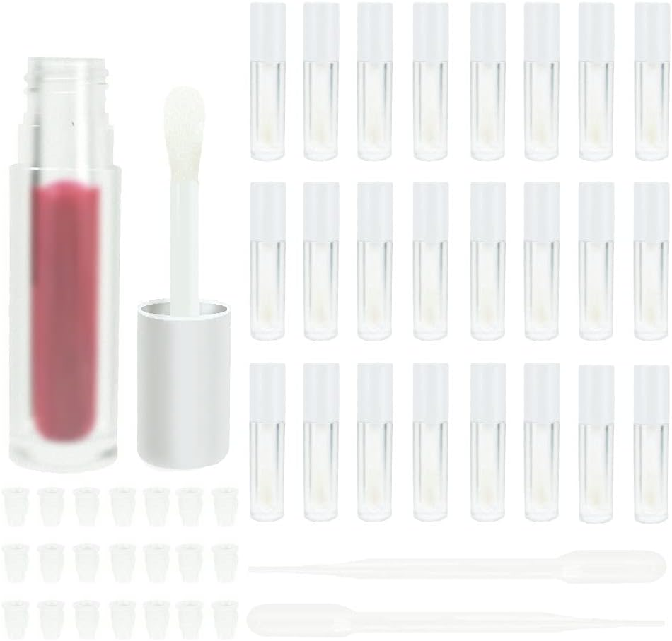 COSIDEA 24 Pcs Empty 5Ml Big Brush Frosted Lip Gloss Tube White round Lipgloss Tubes Container with Big Doe Foot Wand image number 5
