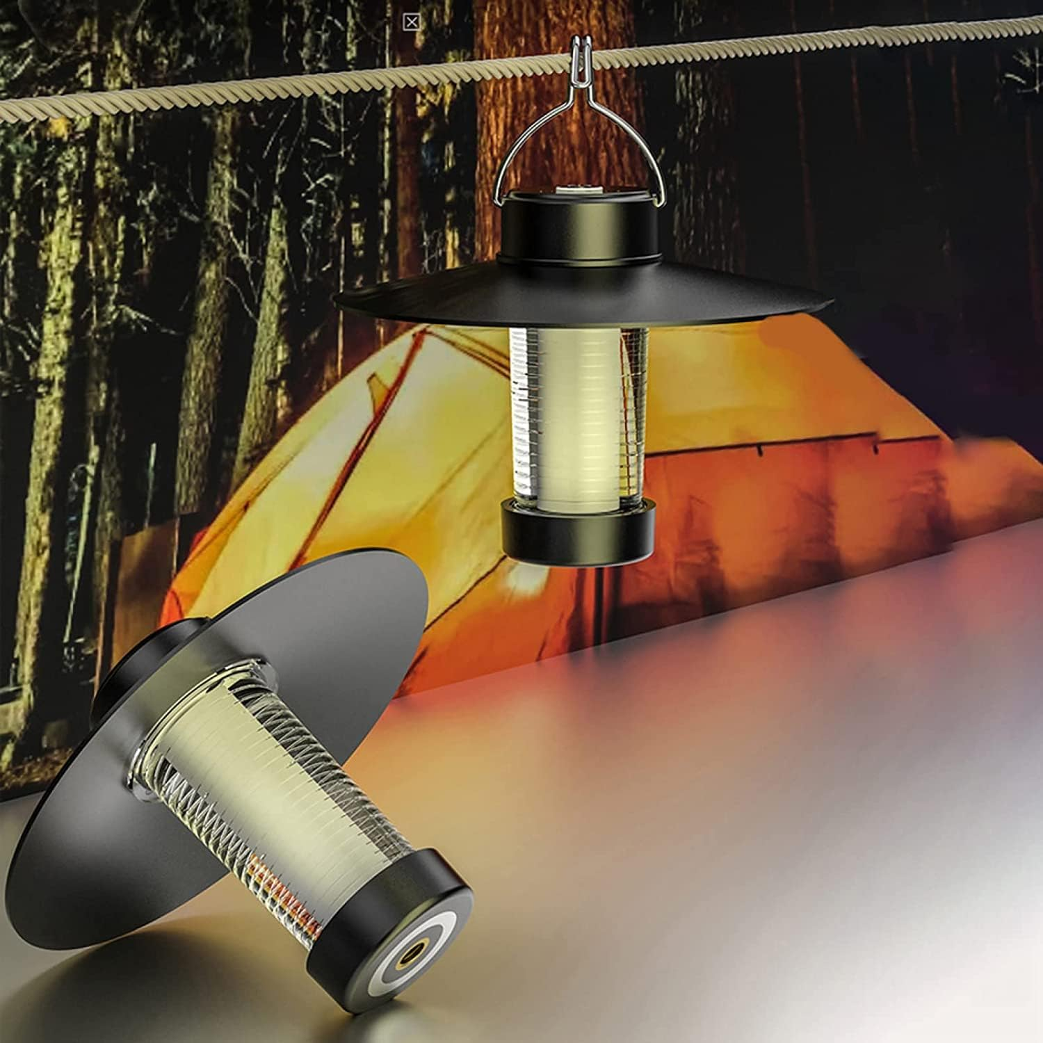 EZONEDEAL Camping Lantern, Outdoor Rechargeable Camping Lamp Lantern with Magnet Lampshade Tripod Fast Charging, Emergency Survival Lightweight Portable Tent Light, Warm Light image number 3