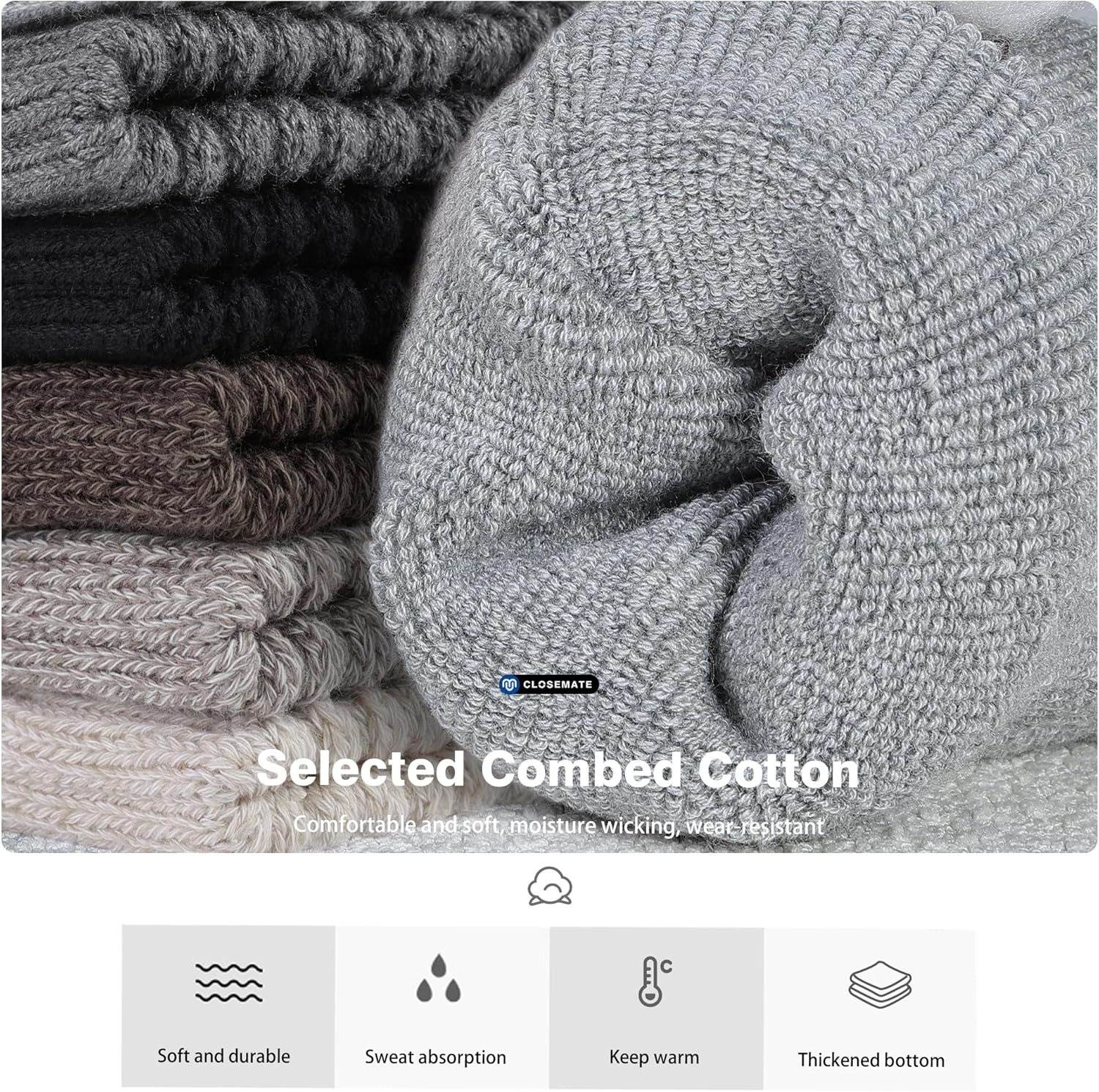 CLOSEMATE Womens Thick Full Cushioned Thermal Warm Boot Socks for Winter 3 Pairs image number 5