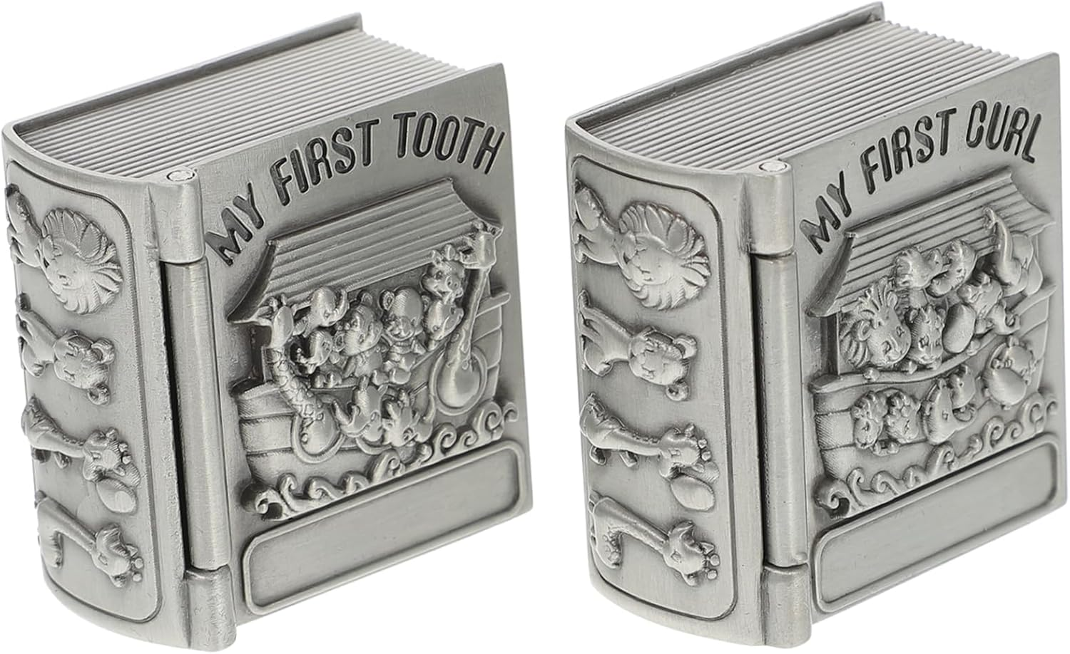 BESPORTBLE Baby First Tooth Metal Keepsake Boxes and Lanugo Storage Containers for Kids, Silver Vintage Design, 2Pcs Set for Dental Memory and Curl Collection