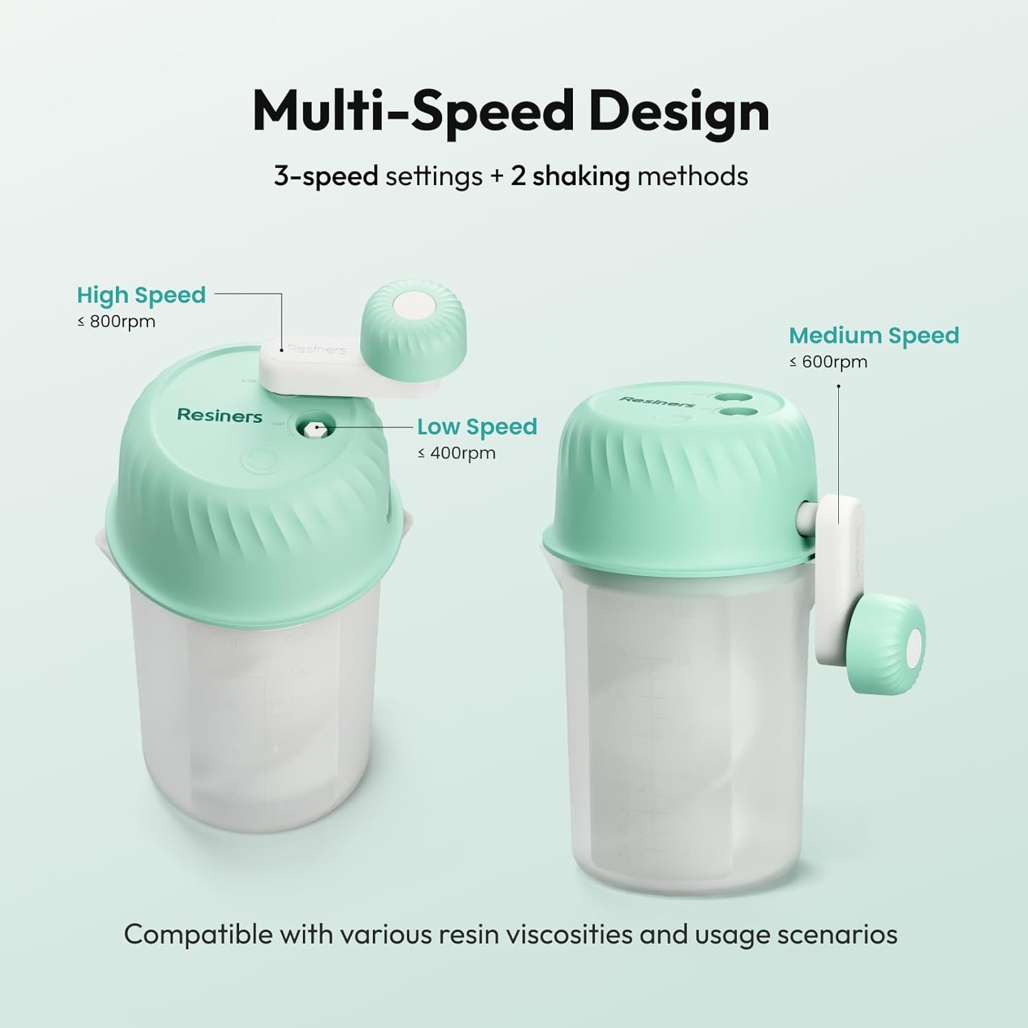 Resiners Resin Mixer, Hand-Crank Epoxy Mixer Paddle Silicone Mat Mixing Cup Kit, 3 Speeds Adjustable, Minimum Bubbles, Easy Clean, Epoxy Resin Stirrer Sticks Tool Supplies for Mold Casting, DIY Crafts image number 1