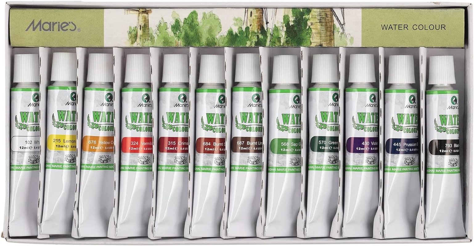 Marie'S Student Watercolor Set, Extra Fine Highly Pigmented Paint Set - 12Ml Tubes - Assorted Colors - [Set of 12] image number 2