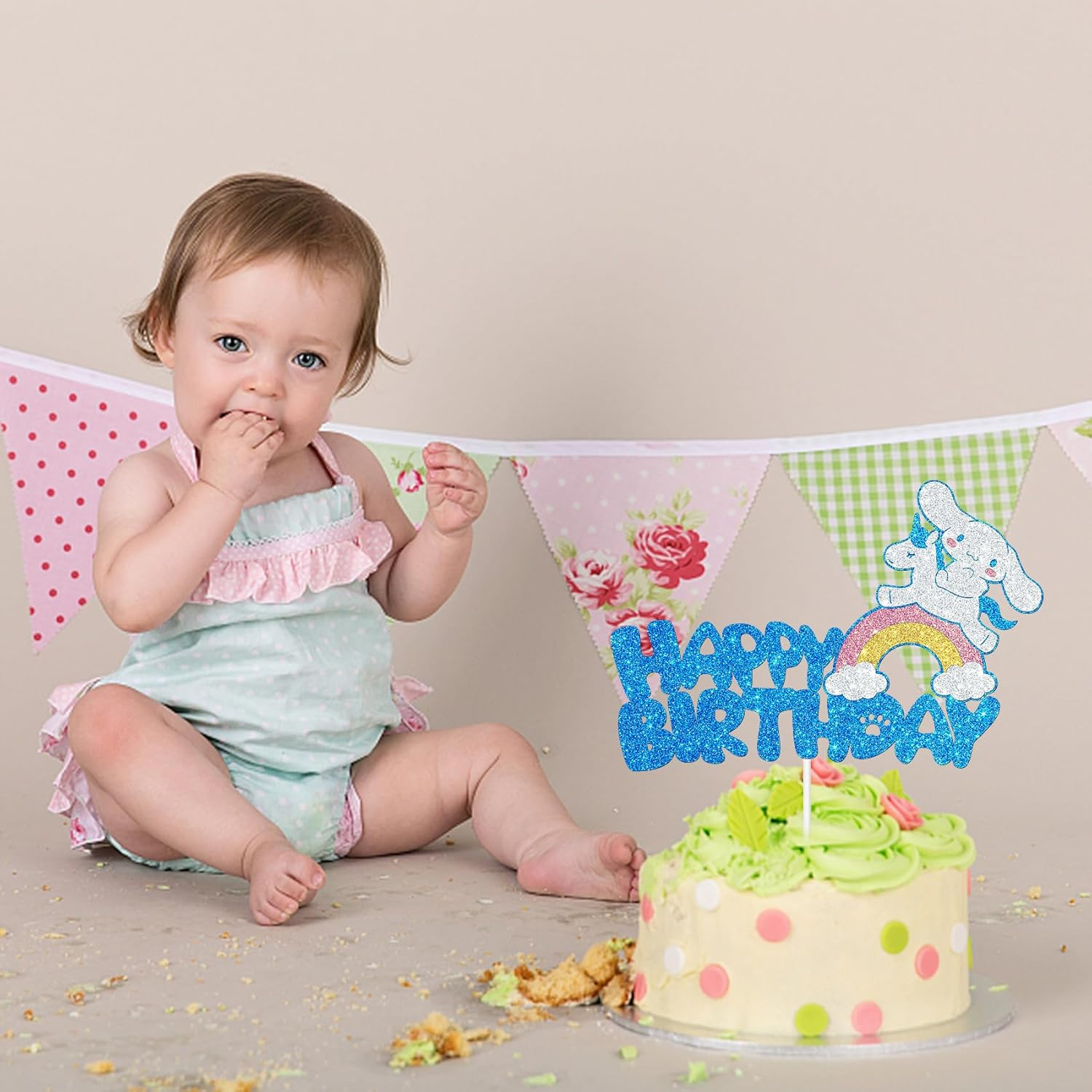 Blue Glitter Cartoon Birthday Cake Topping, Kids Birthday Cake Decoration (Blue) image number 6