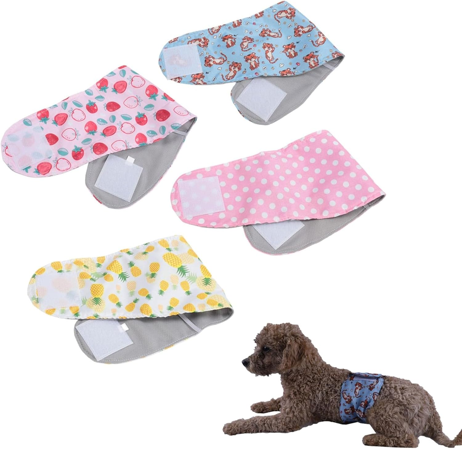 4Pcs Washable Dog Diapers Male, Reusable Soft Belly Bands for Dogs, Puppy Nappies Wrap for Post Surgery Wound Care Daily Training, Belly Bands for Male Dogs, Male Dog Wraps (M) image number 5