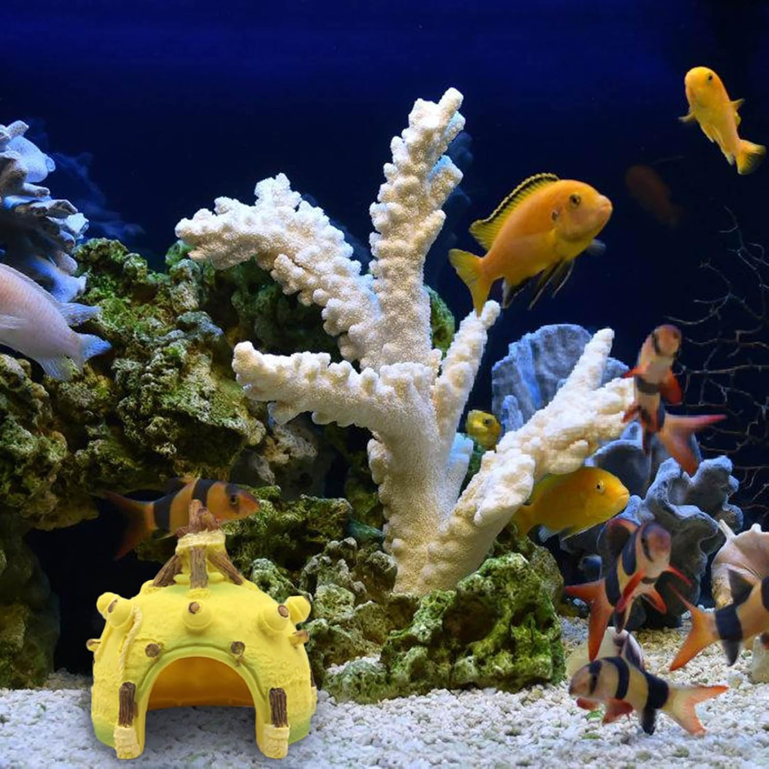 Yellow Aquariums Shelter Fish Tanks Hideouts Resins Decoration for Bettas Fishes Natural Resting Cave Natural Fish Habitats Simulation image number 6