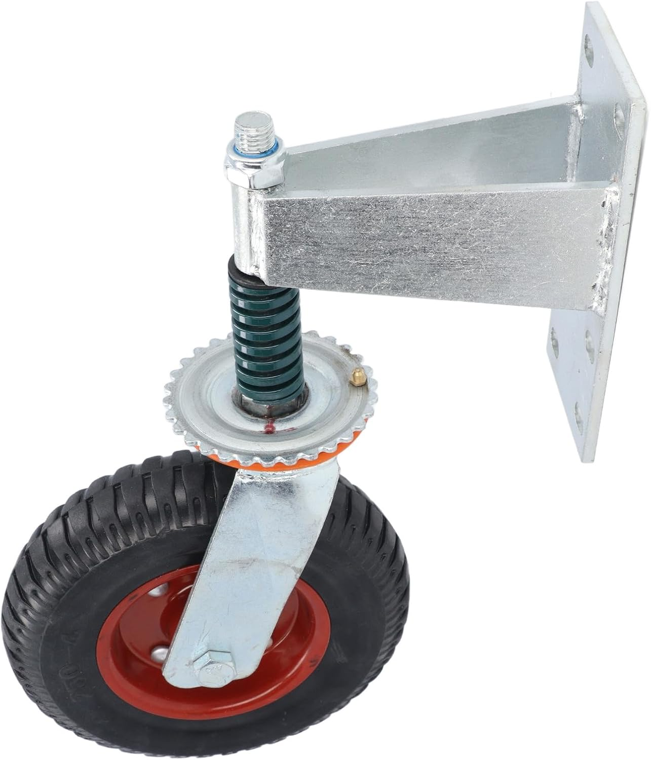 600Lbs Load Capacity Gate Wheel, 8In Metal Gate Support Wheel, Spring Loaded Gate Caster Wheel for Swing or Rolling Gates - Universal Mount Plate, Rubber Wheels, Proof (Black)