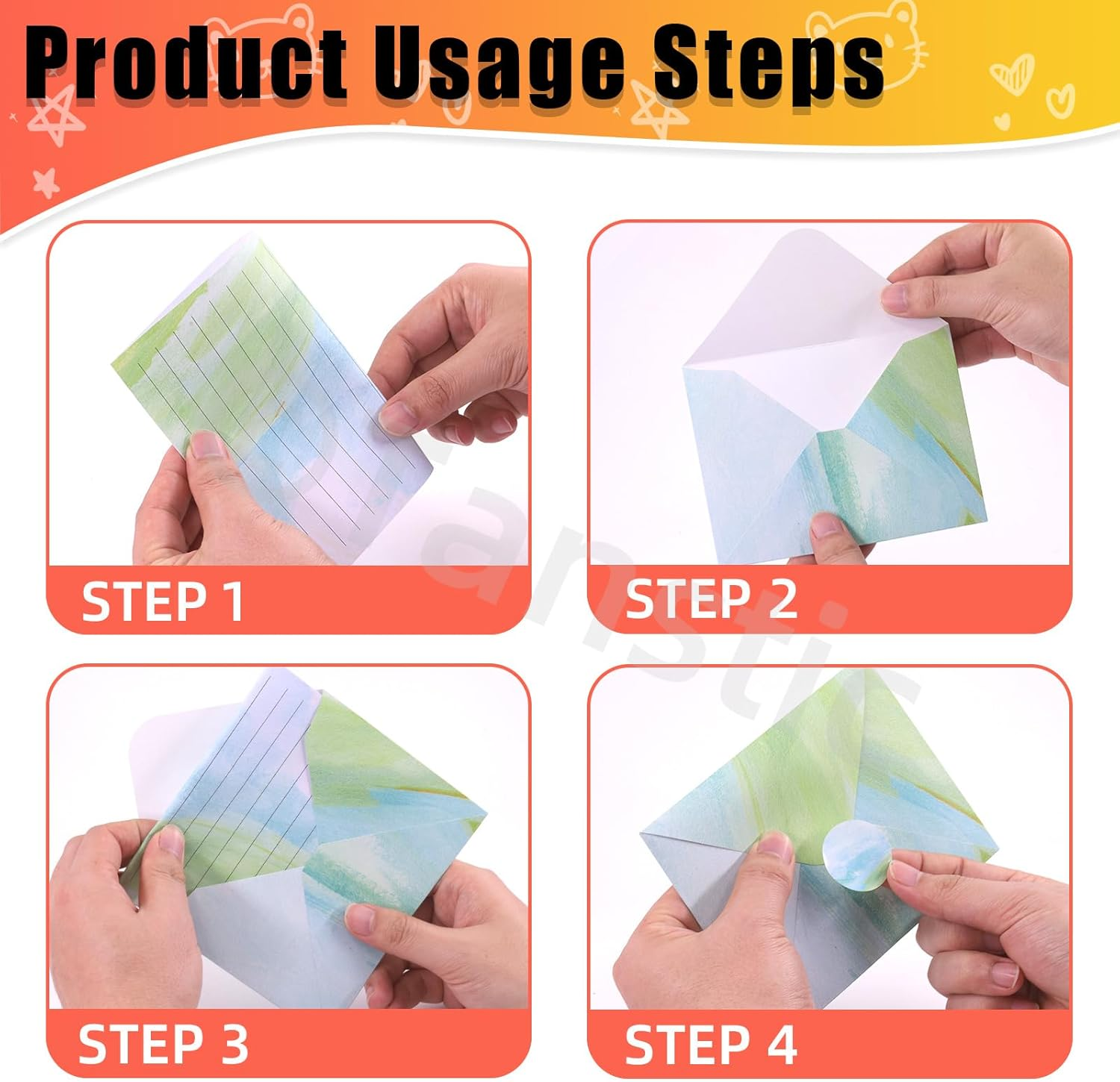 Tanstic 200Pcs(50 Sets) 5.5 X 8.25 Inch Stationery Paper Set Watercolor Stationary Paper and Envelopes Mini Stationery Paper with round Dot Sticker for Invitations, Letters image number 4