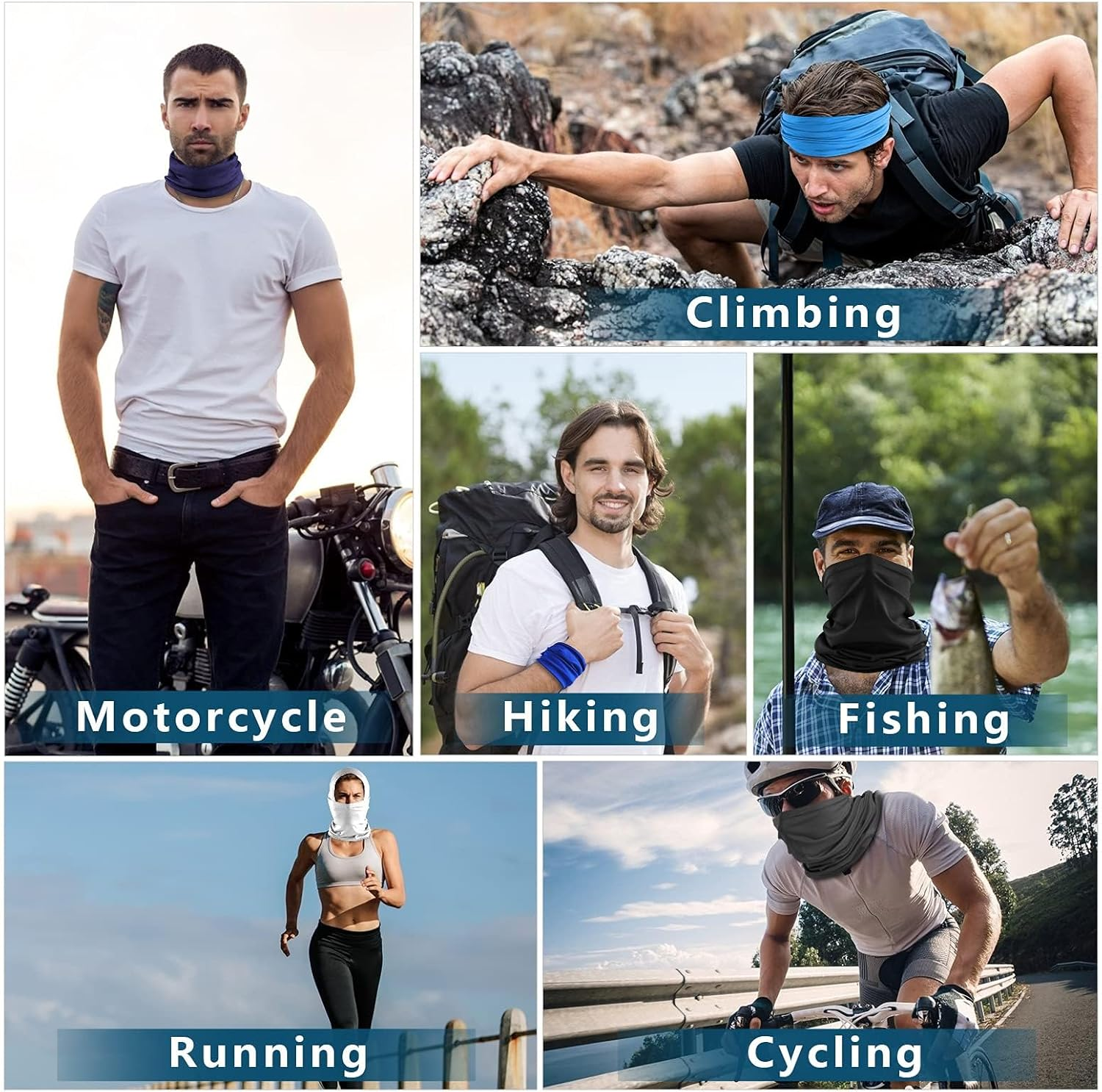 6Pcs Neck Gaiter Balaclava Gator Face Mask, UV Face Shield,Breathable Face Bandanas Neck Cover for Men Women image number 1