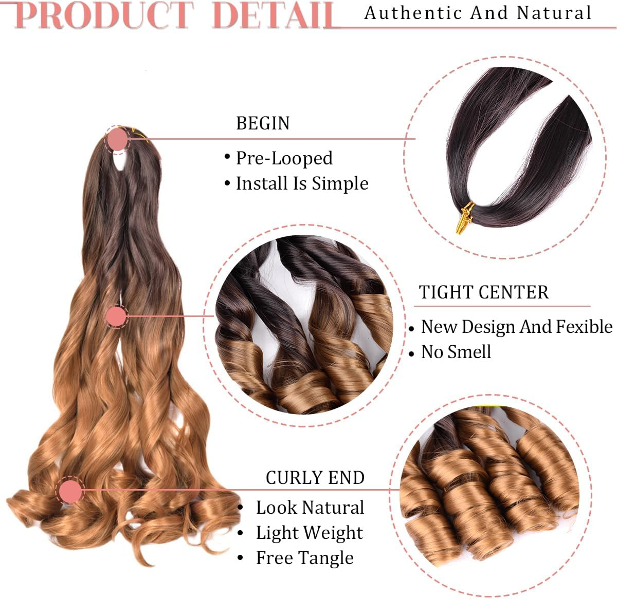 Luoyudu French Curly Braiding Hair,24 Inch #T4/30 Loose Wavy 8 Pack Bouncy French Curl Braiding Hair Extensions 75G/Pack Synthetic Crochet Hair Extensions (T4/30,8Pack) image number 6