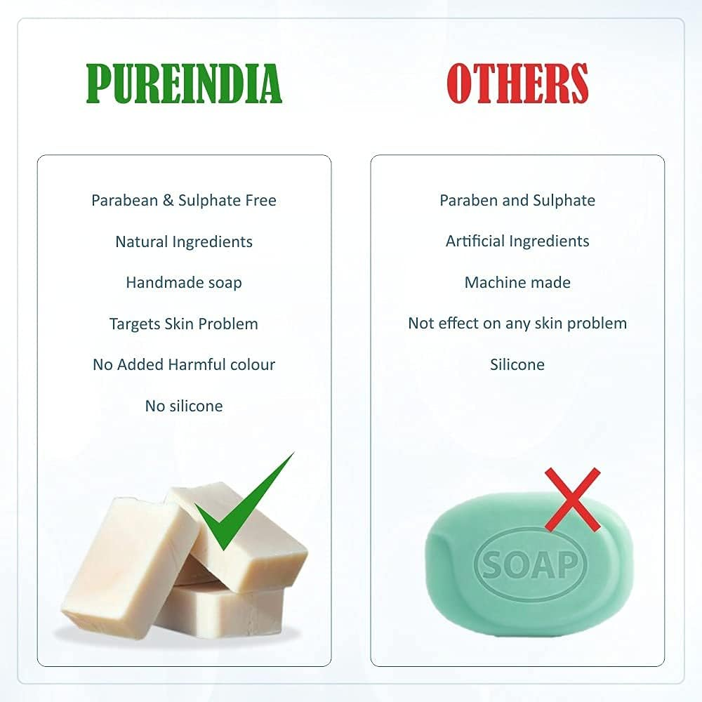 PUREINDIA Handmade Neem Soap & Scrub Bar( Pack of 4) 2 Soap and 2 Scrub Bar, 100Gm Each.(Get Rid of Acne, Pimples and Skin Rashes) image number 3