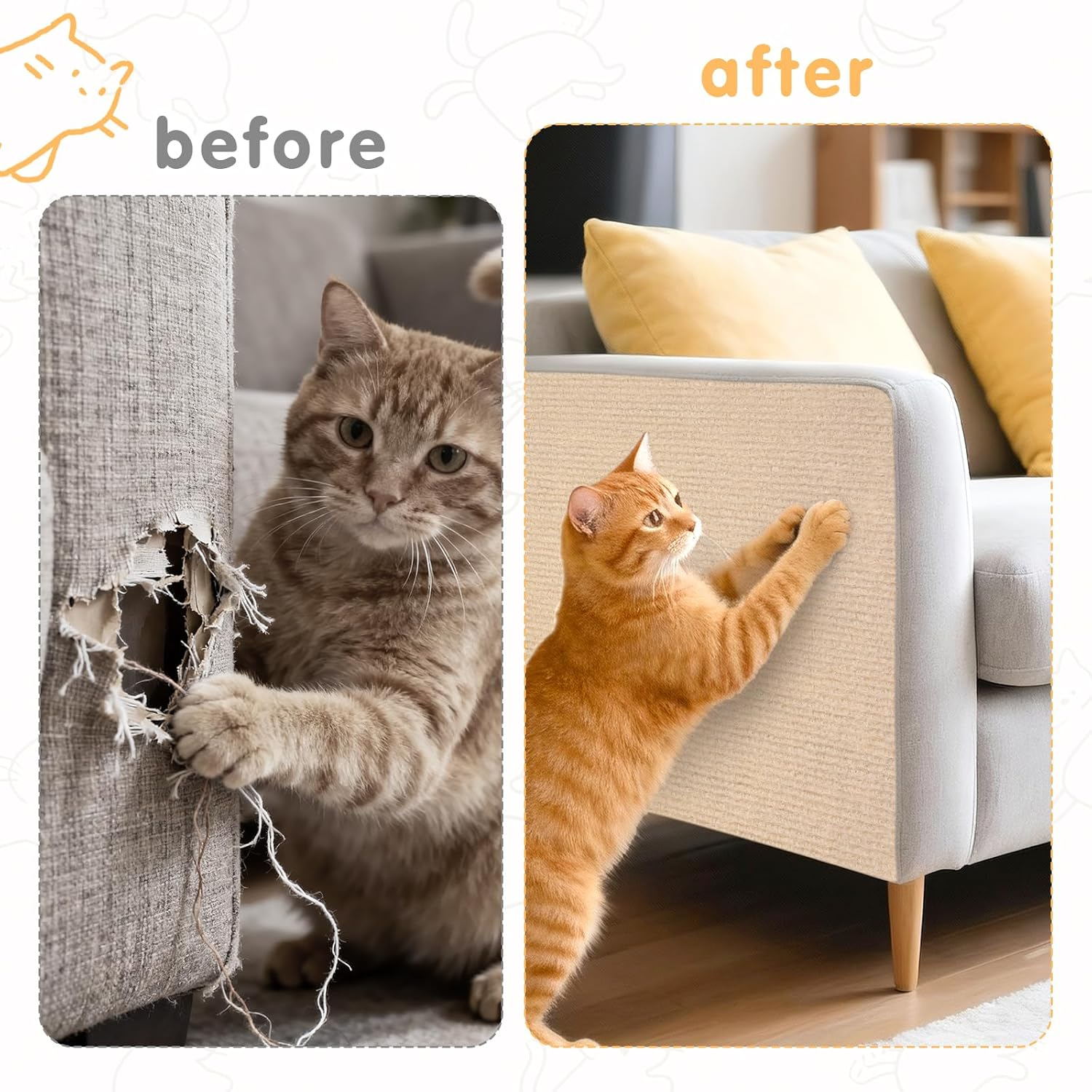 Qoosea Self-Adhesive Scratching Mat, 200 Cm X 40 Cm, Pack of 2, Self-Adhesive Scratch Mat, DIY Scratch Protection, Cat, Trimmable Scratch Protection Mat for Sofa, Wall, Scratching Board, Cat image number 1