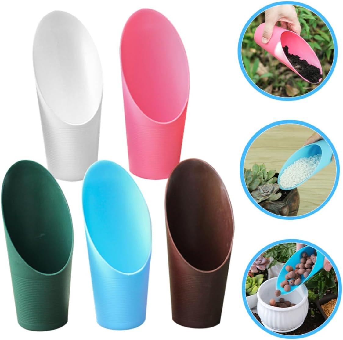 Sosoport 5Pcs Plastic Soil Scoop Garden Shovels for Succulent Planting, Multi-Color Potting Scoops Lightweight Soil Digging Tools for Bonsai and Indoor Gardening