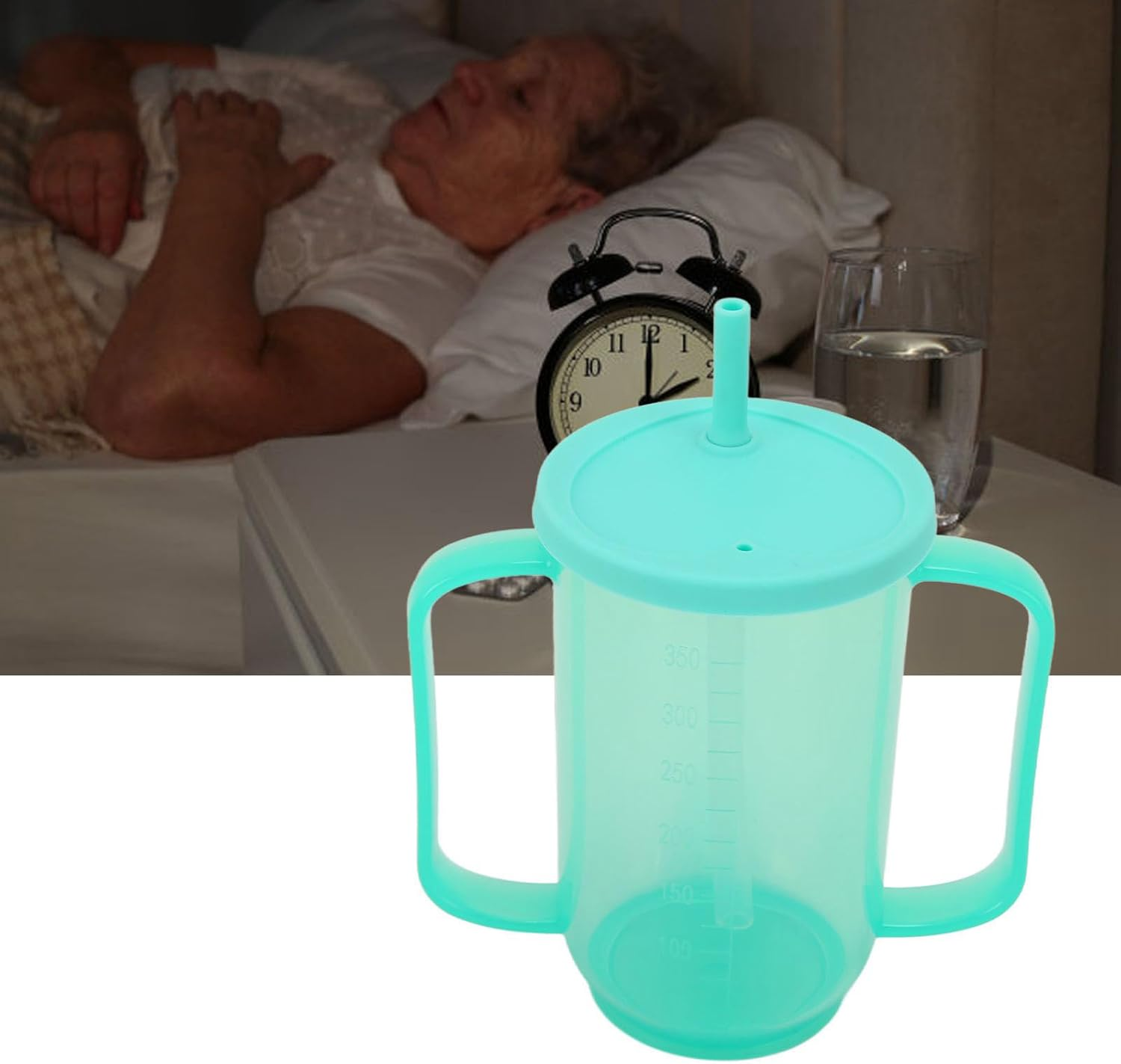 Adult Sippy Cup, 2 Handles Straw Cups Plastic Spill Proof Drinking Cups, Disabled Elderly Spill Proof Dysphagia Cups, Parkinsons Aids for Living Hospital Cup with Lid and Straw image number 1