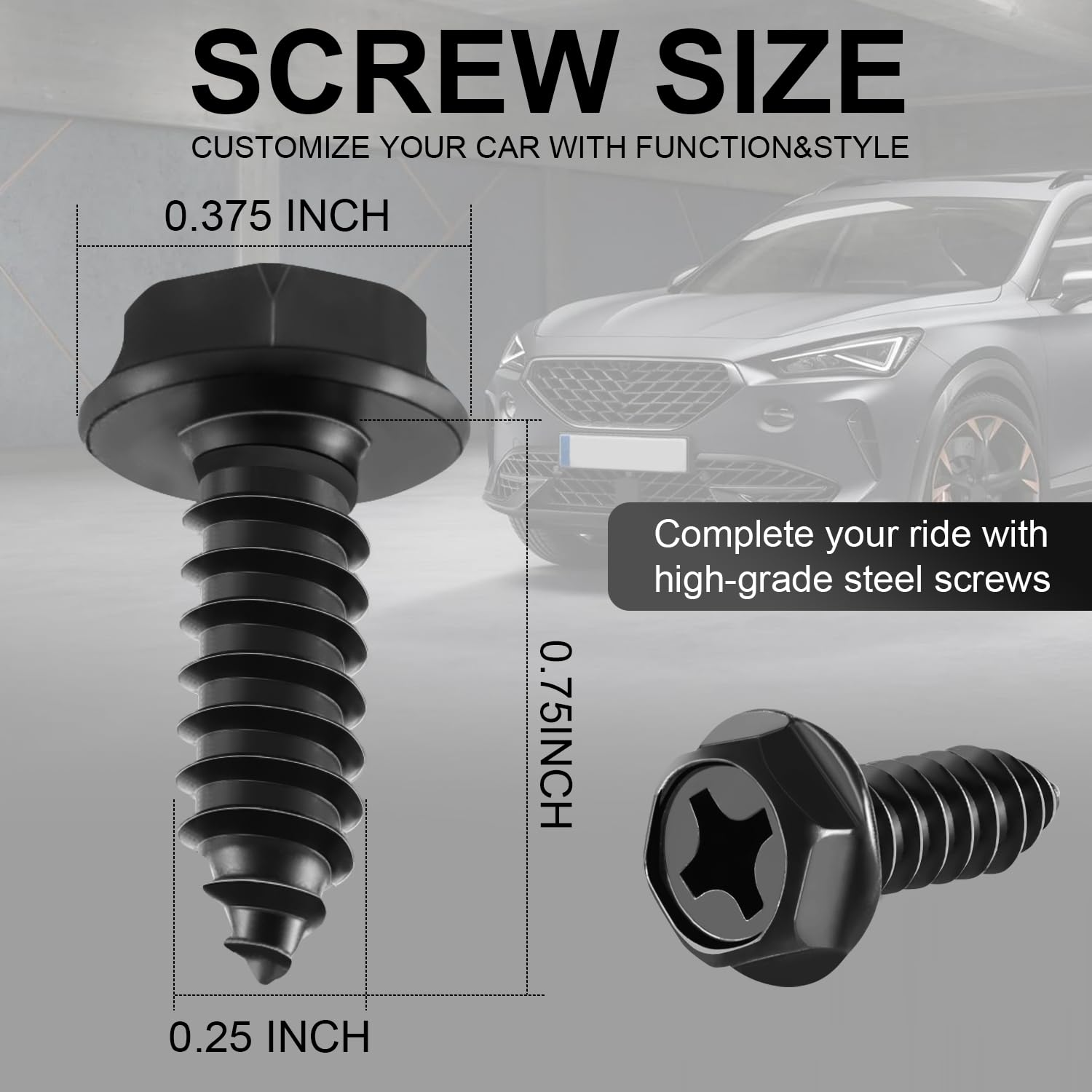 Livtee Rustproof License Plate Screws for Securing License Plates Frames and Covers on Cars and Trucks, 4 Sets Premium Stainless Steel Self Tapping Mounting Bolts (Black Zinc Plated) image number 3