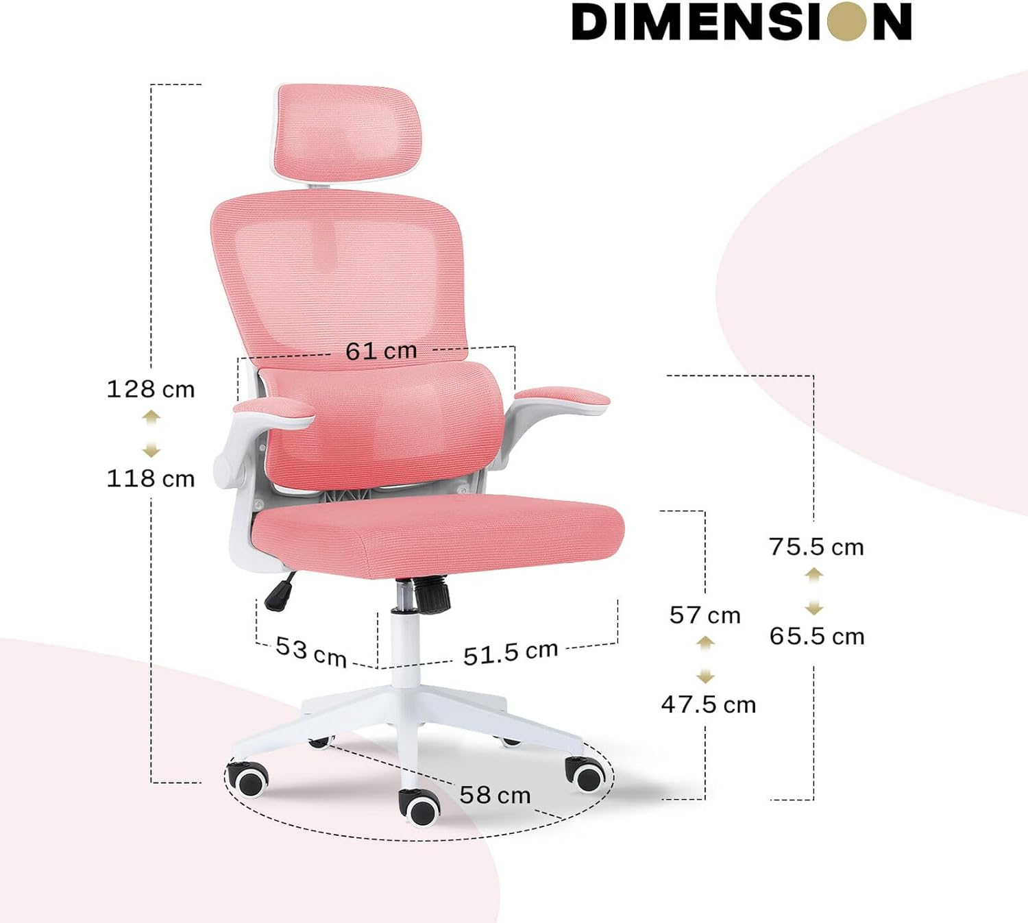 La Bella SITIO Office Chair - Pink Ergonomic Mesh Desk Chair with Lumbar Support, Flip-Up Armrests, Adjustable Headrest & Tilt Function image number 1