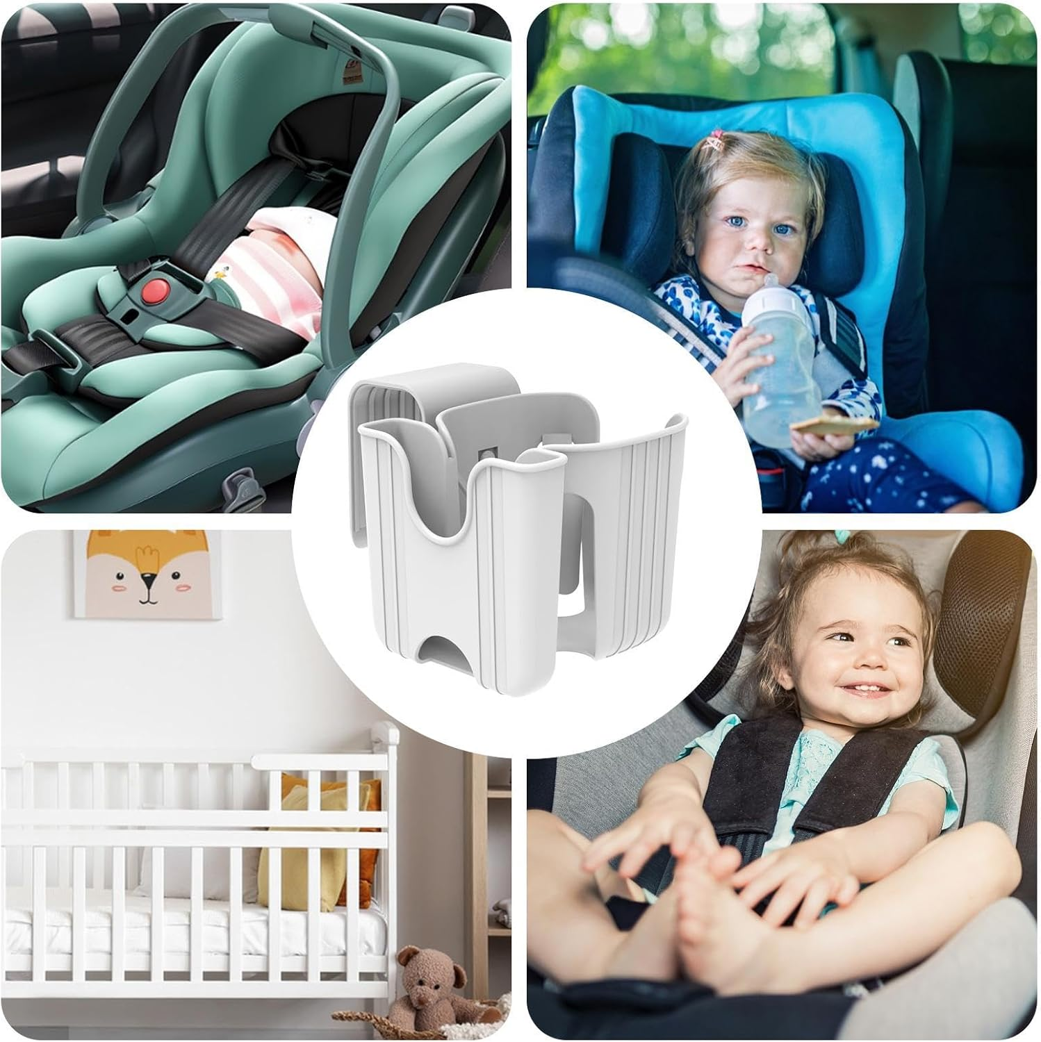 Car Seat Cup Holder - Child Car Seat Cup Organizer Holder, Adjustable Base Auto Storage Tool | Baby Stroller Cup Holer Wheelchair Cup Holder, Multi-Functional Cup Holder for Car Seat Rack Accessories image number 2