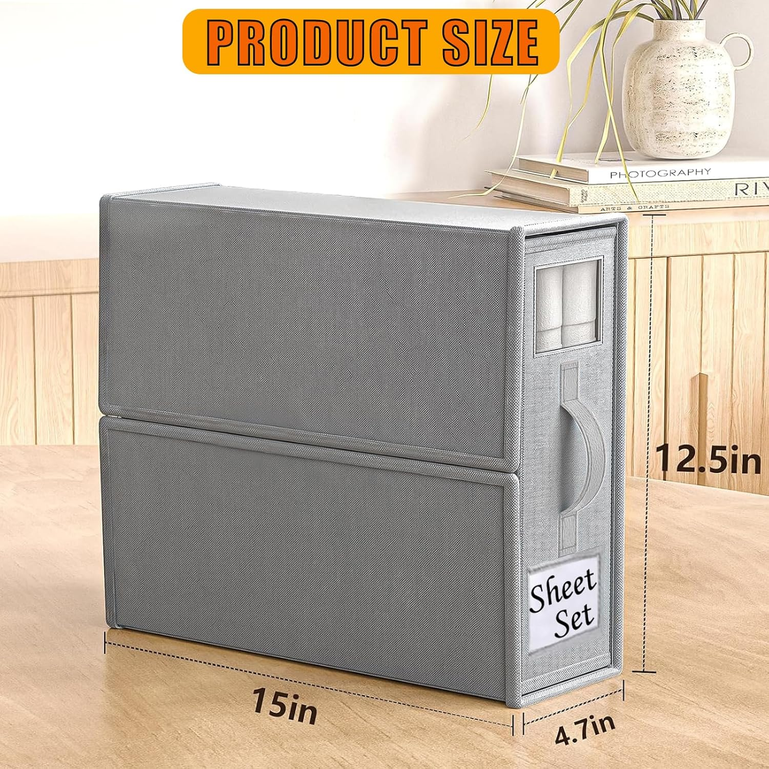 4 Pack Bed Sheet Organisers with Window - Foldable Bedding Linen Organiser for Sheets, Closets, Wardrobe, Home, Space-Saving Storage Solutions - Grey image number 4