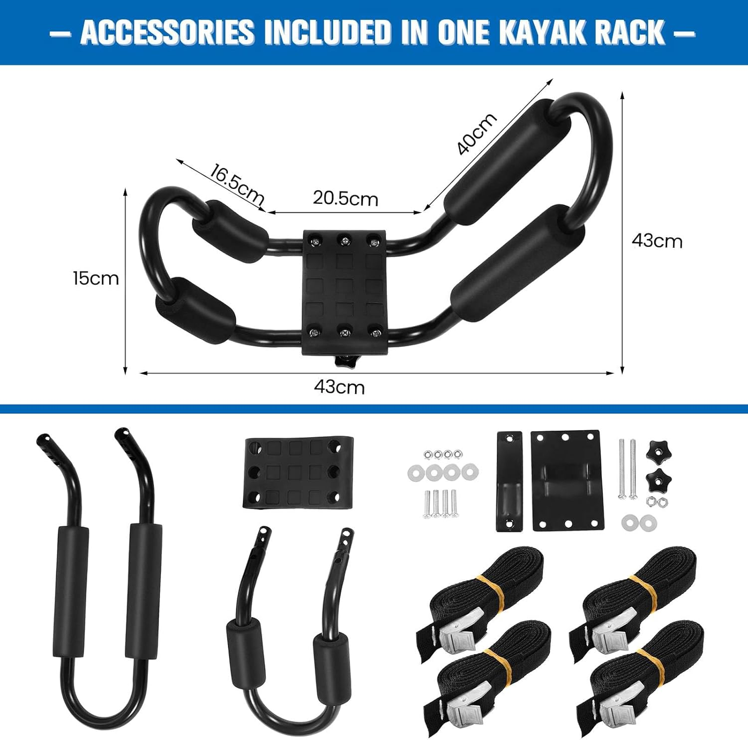 Costway Set of 4 U-Bar Kayak Racks with Bandage, Kayak Roof Rack with Easy Installation, Car Roof Rack for Kayaks, Surfboards, Black image number 1