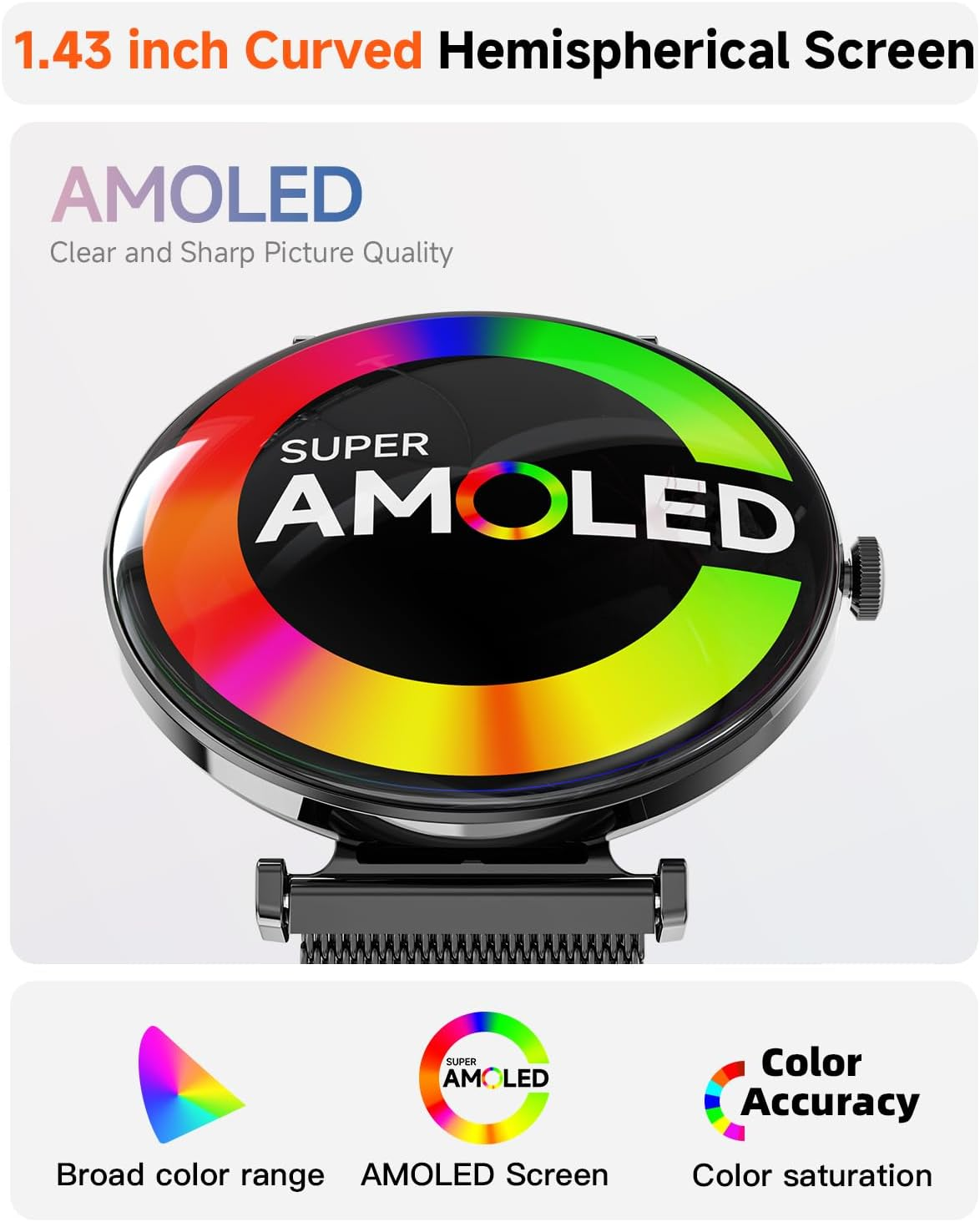 Smart Watch for Men Women with Call Answer/Dial/2 Bands,1.43" Micro-Spherical AMOLED Screen Smart Watch,Activity Tracker with Voice Assistant,Ip68 Waterproof Smartwatch for Android Ios image number 4