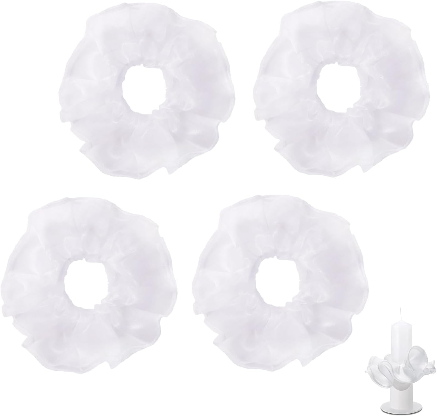 Pack of 4 Christening Candles, Drip Protection, Communion Candle, Teardrop Catcher Made of Tulle, White Tulle Communion Candles, Drop Catcher, Decoration for Communion Candle, Wedding Candle image number 2