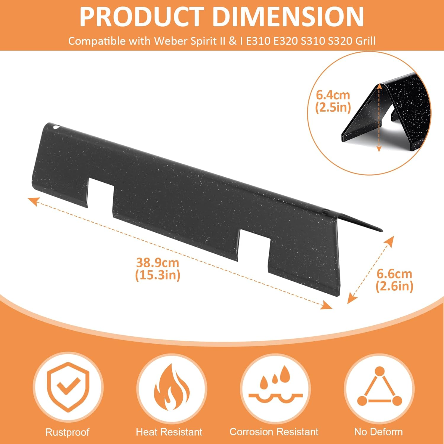 7636 Flavorizer Bars for Weber GS4 Spirit 2 Grill Series, for Weber Spirit II S-310 E-310 E-315, Spirit 300 E/S-310 320 Parts, Porcelain Enameled, Replacement for Weber GS4 Parts 67046 69797 68843
