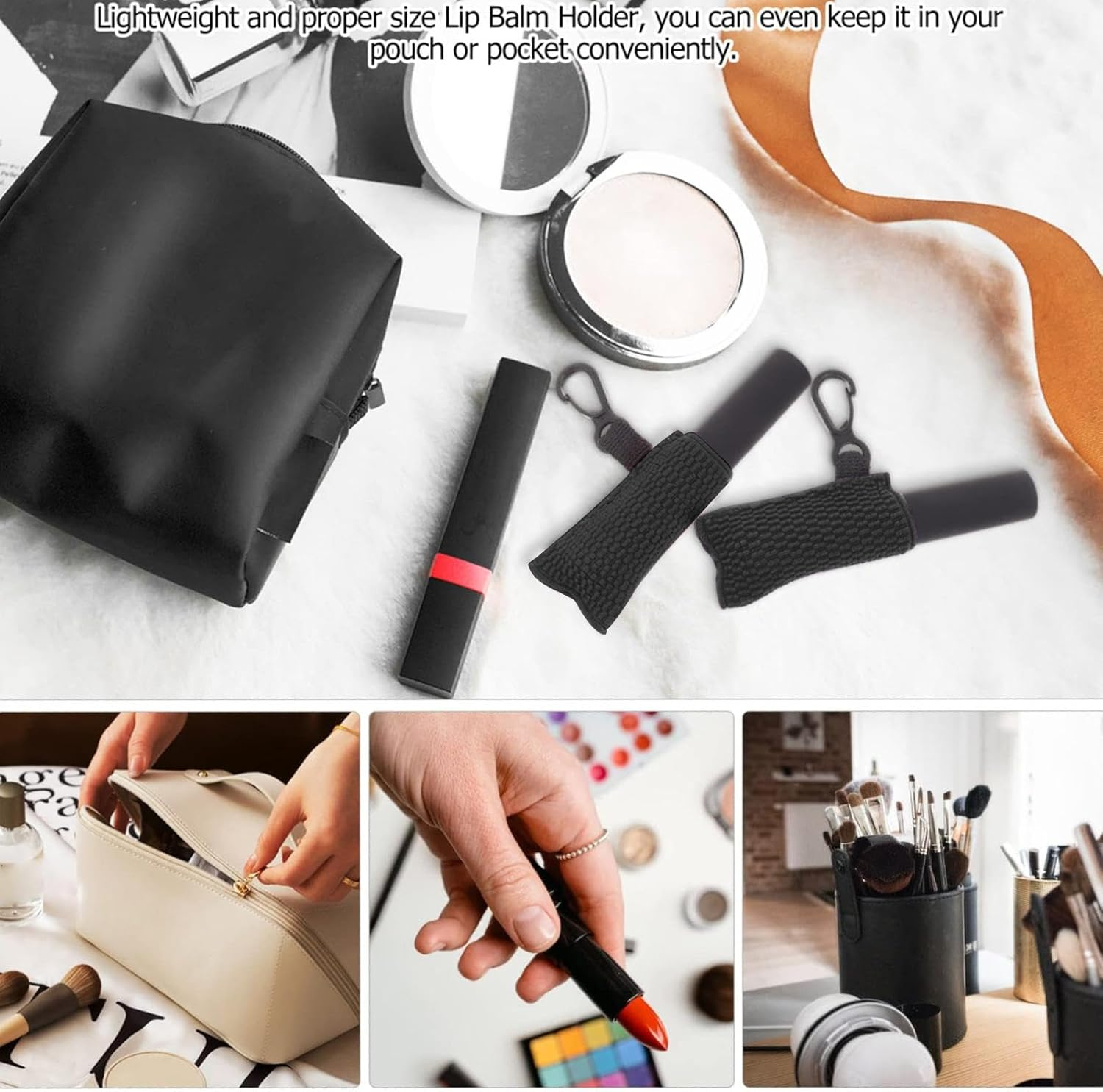 Lip Balm Holder Sleeve | Lip Glaze Pouch Keyring for Women - Lipstick Holder Keyring Lip Balm Holder Keyring for Home, Traveling or Outdoors image number 3