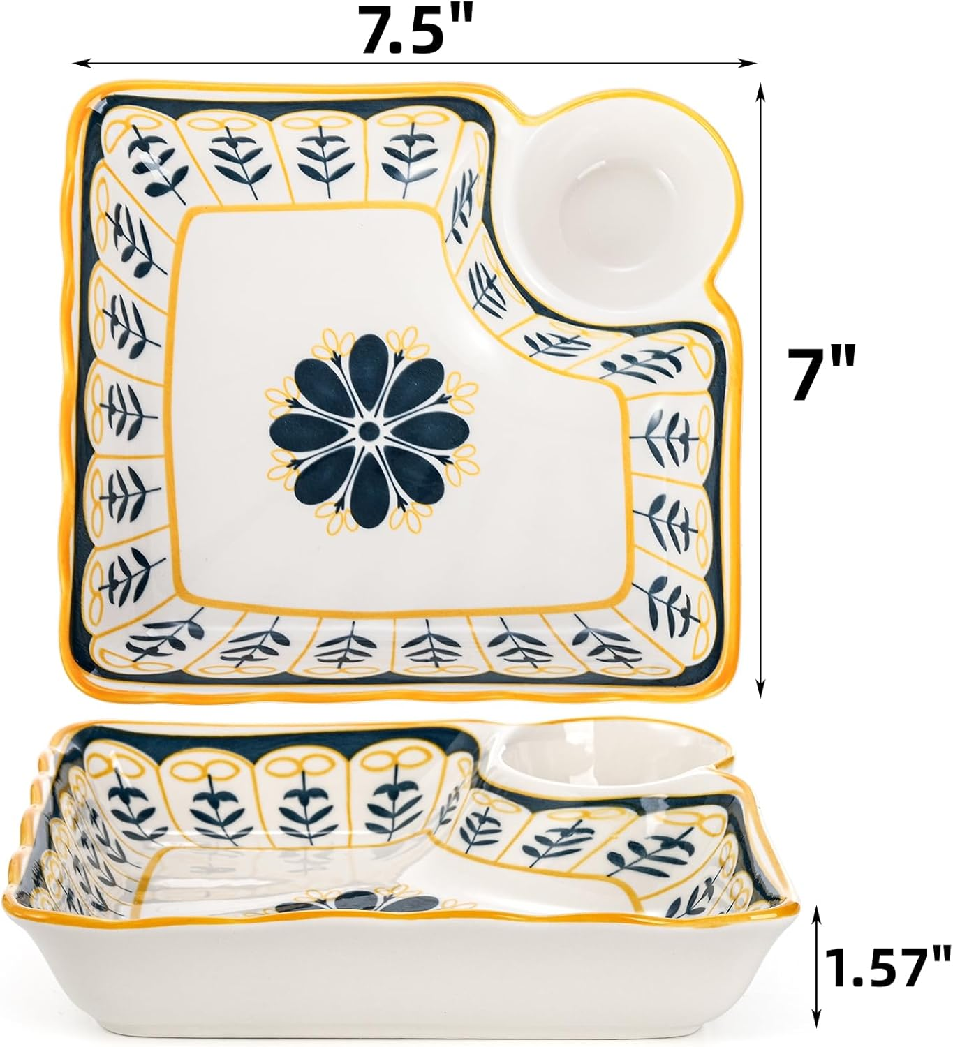 Noamus 4 Pack Dumpling Plate with Dipping Saucer, 7.5" Ceramic Japanese Sushi Platter, Colorful Square Serving Plate with Dish for Home Kitchen, Snack Dessert Salad Fries Fruit Gyoza image number 6