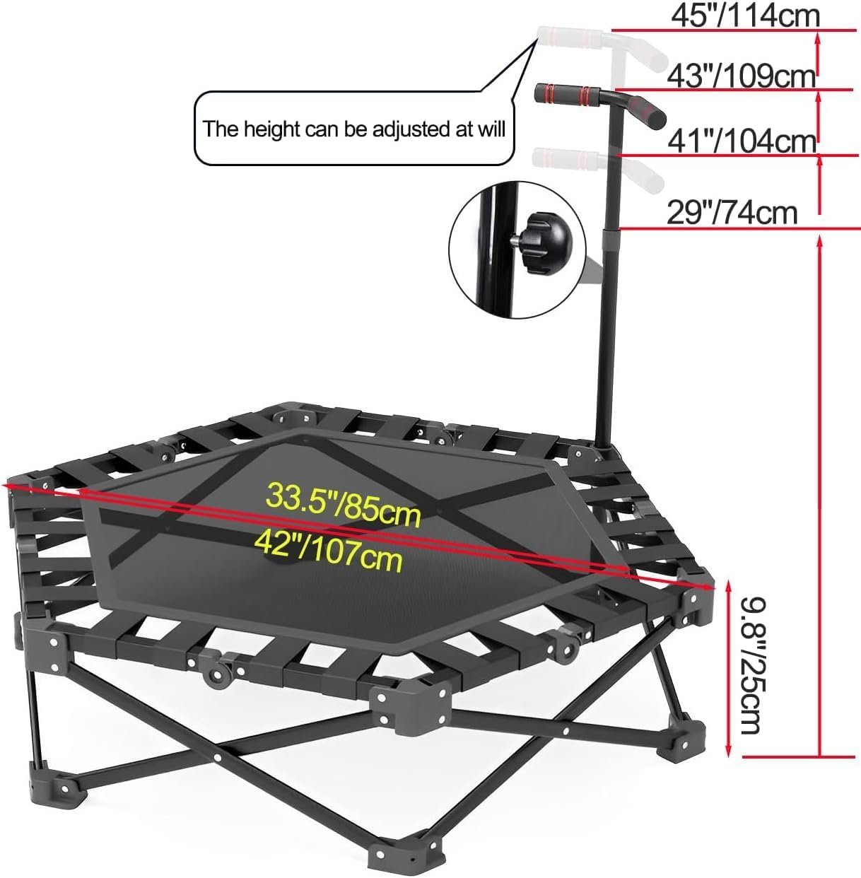 AMXGPT40 Inch Trampoline Has a Maximum Load Capacity of 300KG, the Fitness Trampoline Is Equipped with Adjustable Foam Handles, Suitable for Indoor/Outdoor Exercise for Adults and Children image number 6