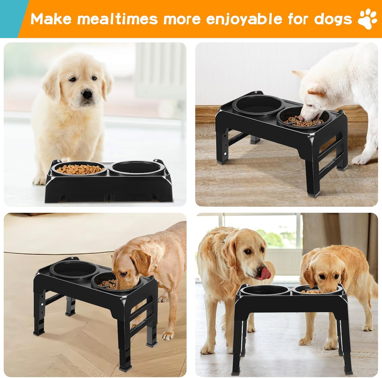 COMESOON 2-In-1 Elevated Dog Bowls Slow Feeder for Large Breed Medium Sized Dogs, 4 Height Adjustable Raised Dog Bowl Stand for Food and Water, Non-Slip Dog Feeder, Black - Grey image number 7