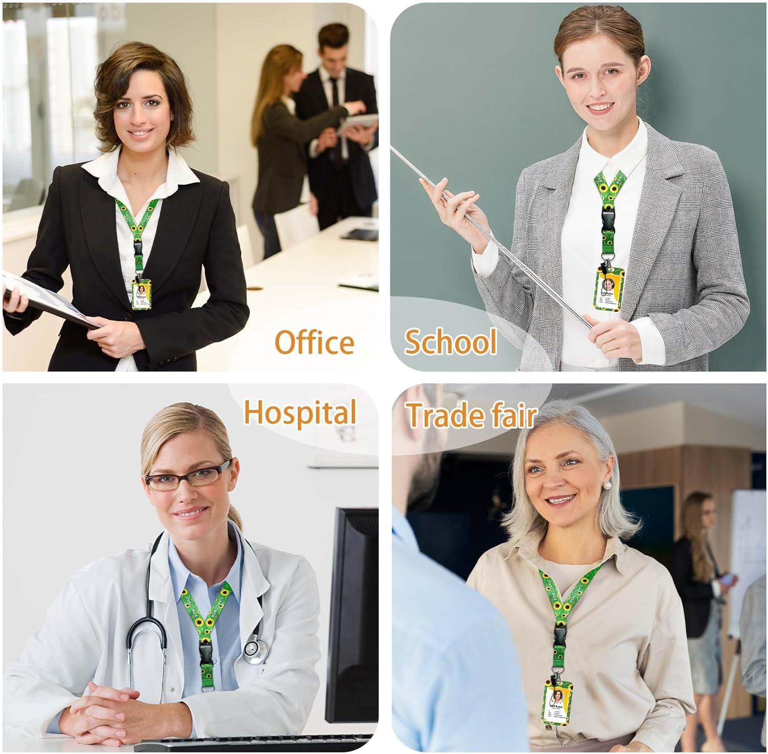Sunflower ID Card Holder with Detachable Lanyard - ABS Plastic Badge Holder for Work, Events, Healthcare Workers, Teachers - Stylish Office Accessories image number 3