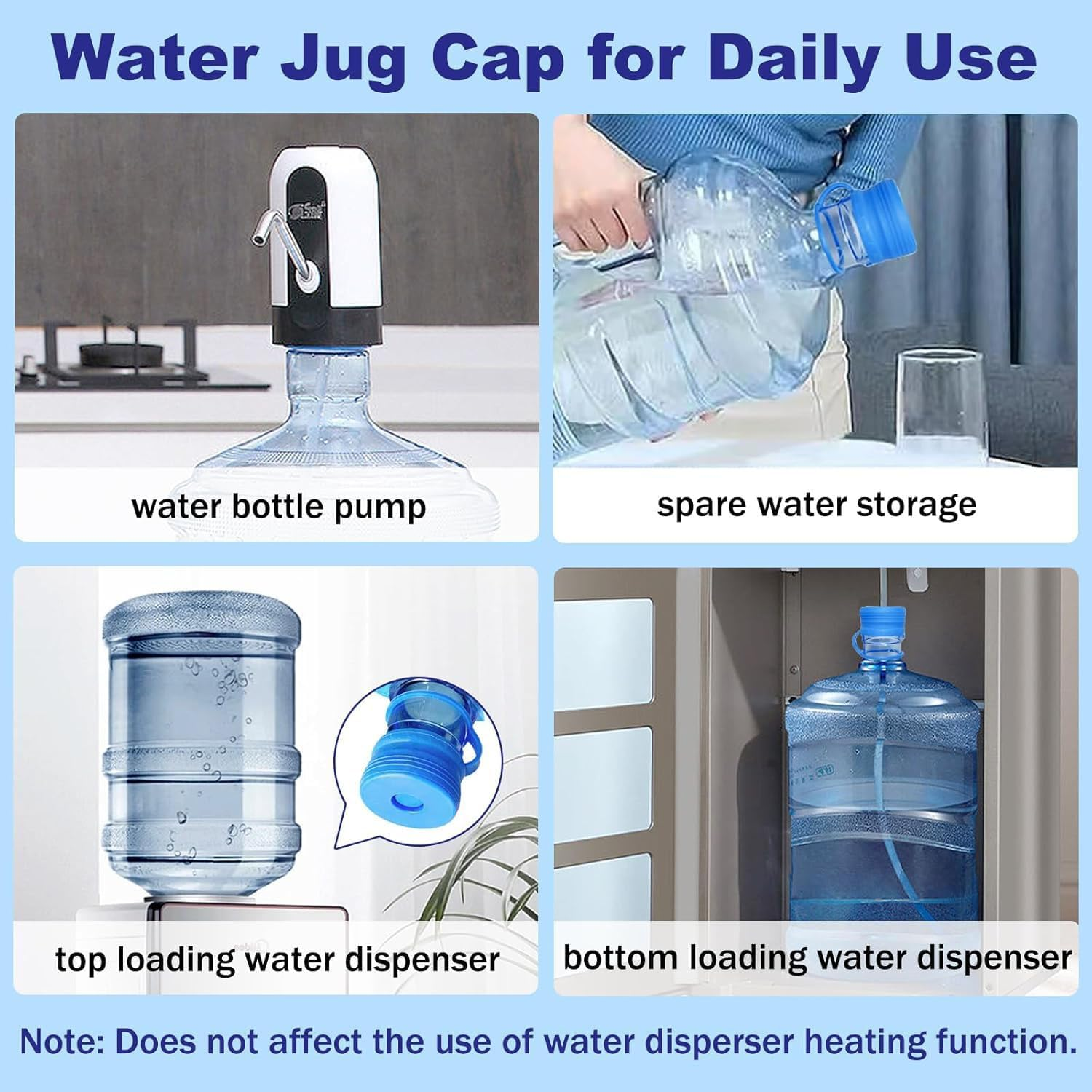4 Pack 3 & 5 Gallon Water Jug Cap, 55Mm Reusable Food Grade Silicone Water Bottle Cap for Standard/Screw/Crown Tops, Water Dispenser Replacement Lids, Non-Spill & Leak Free image number 5