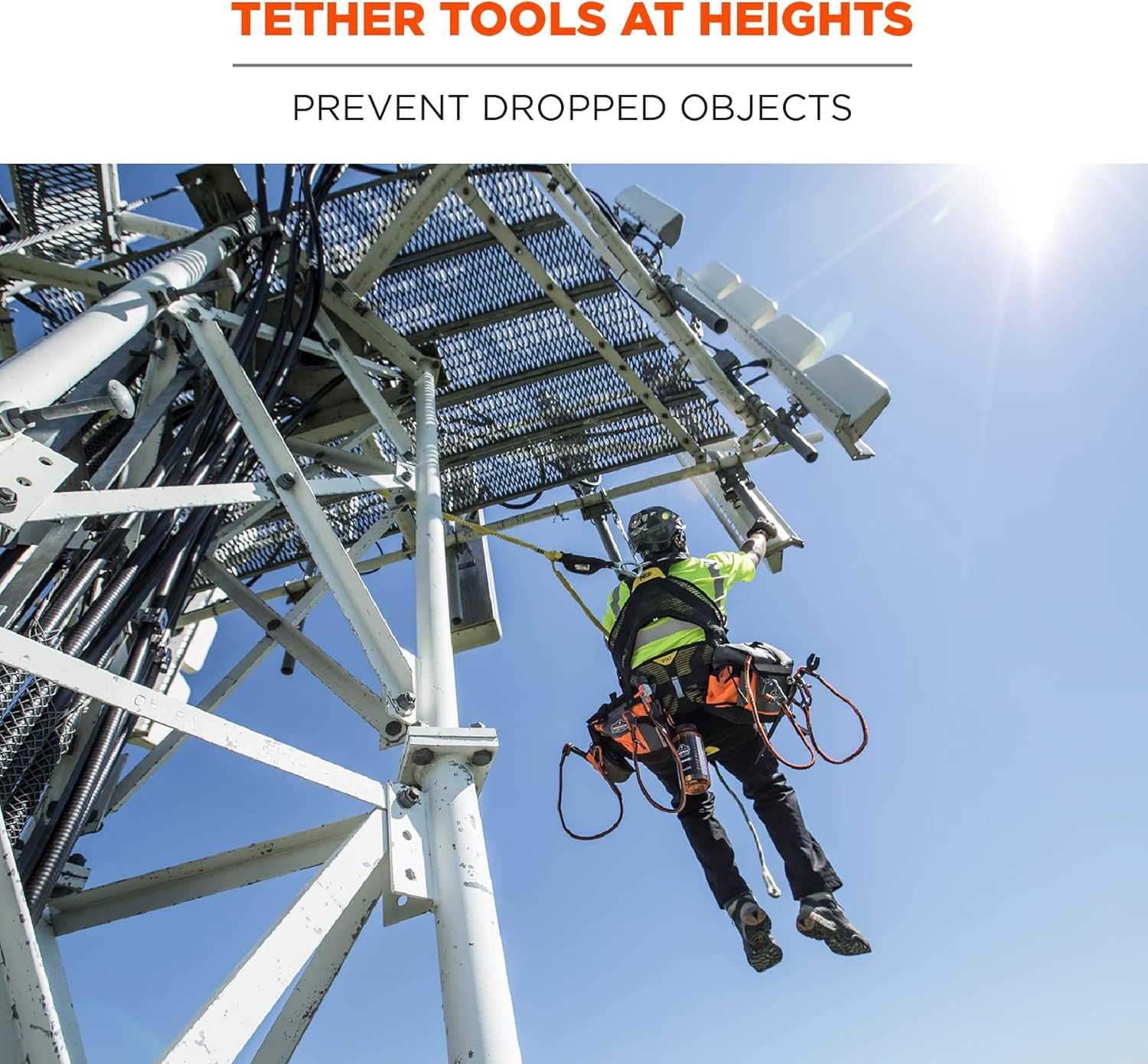 Ergodyne Squids 3105 Tool Lanyard with Aluminum Screw Lock Carabiner, Tool Weight Capacity 15Lbs, Black