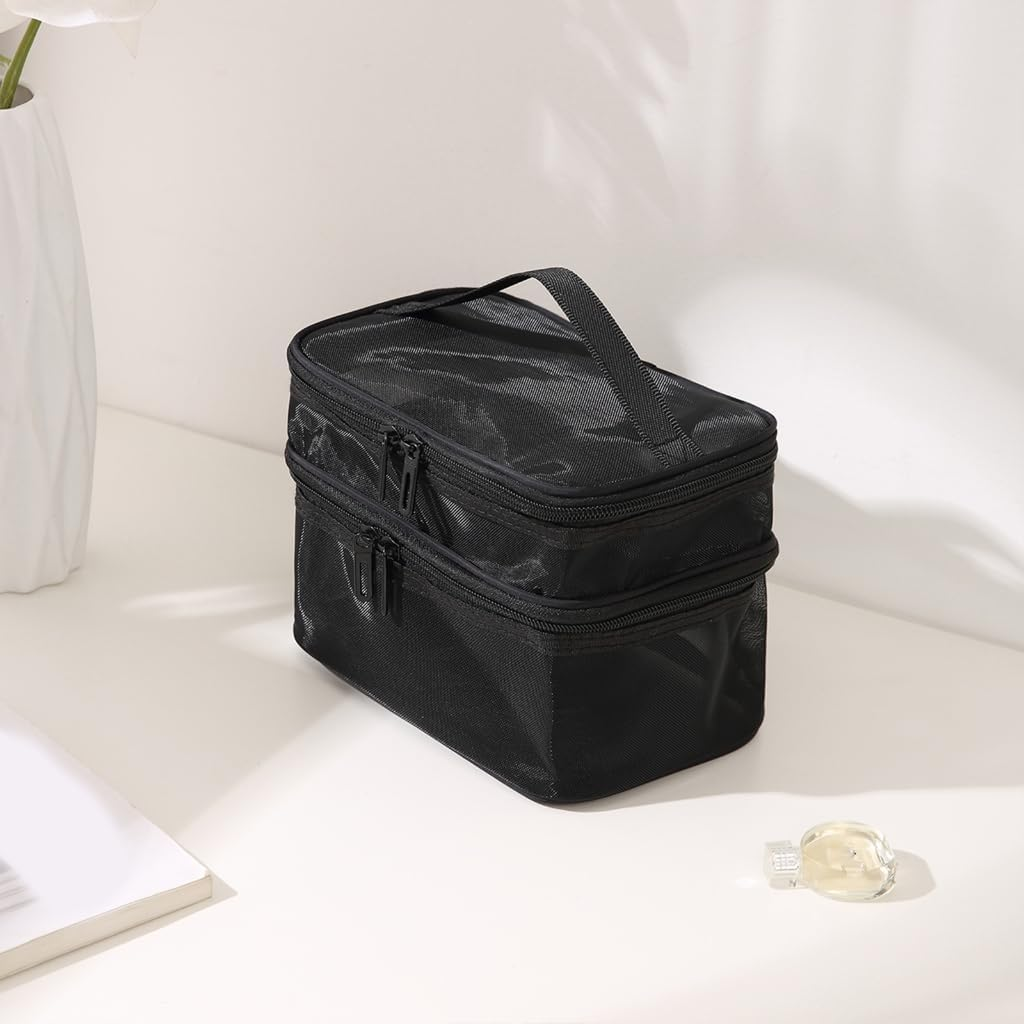 DDPOND Makeup Bag Nylon Mesh Toiletry Bags Single/Double Layer Cosmetic Brush Organizer Pouch Waterproof Case for Personal Care image number 6