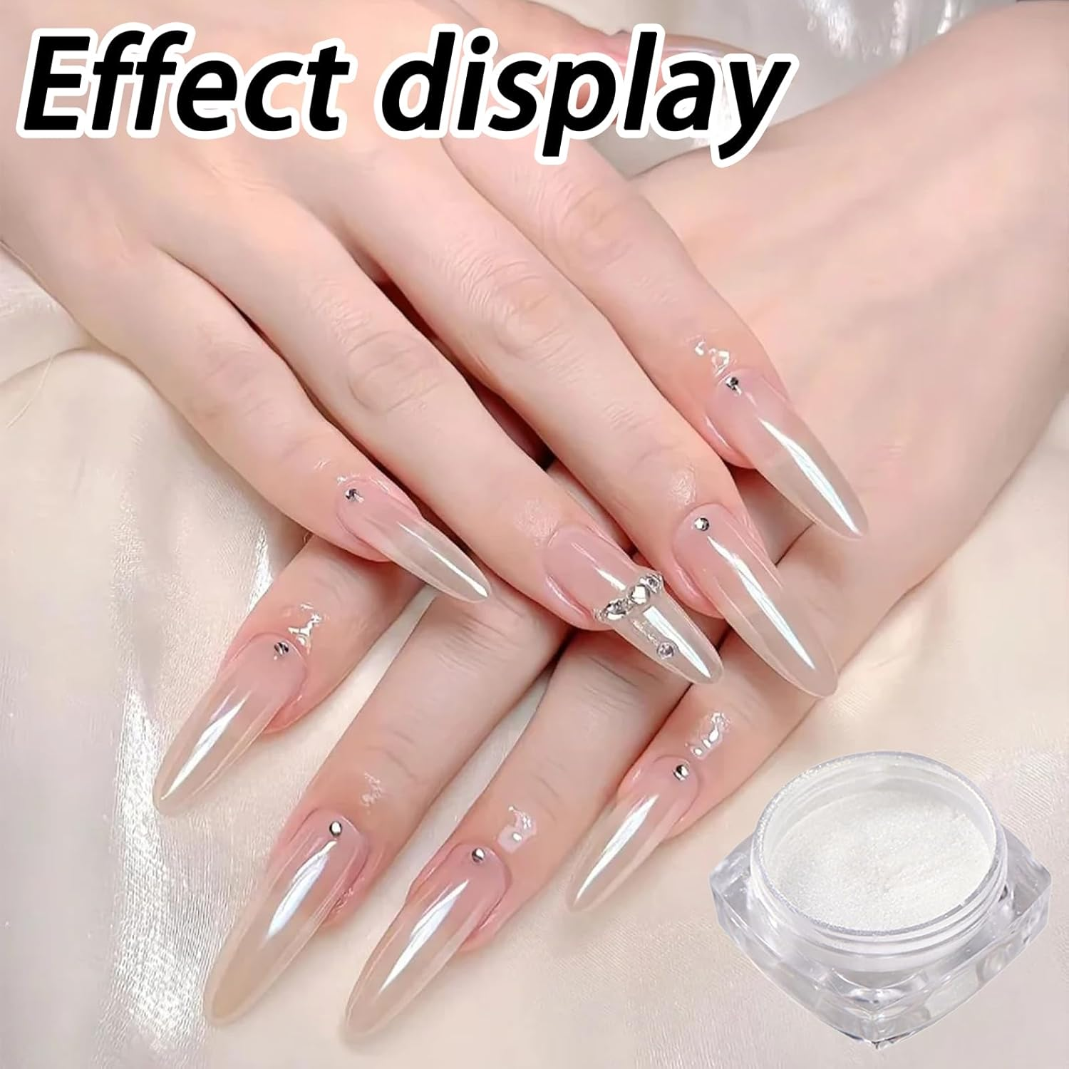 White Pearl Chrome Nail Powder, Ice Glazed Donut Transparent Powder for a Moonlight Effect, Perfect for Glittering and Shinning Nails - DIY Nail Art Accessory image number 1