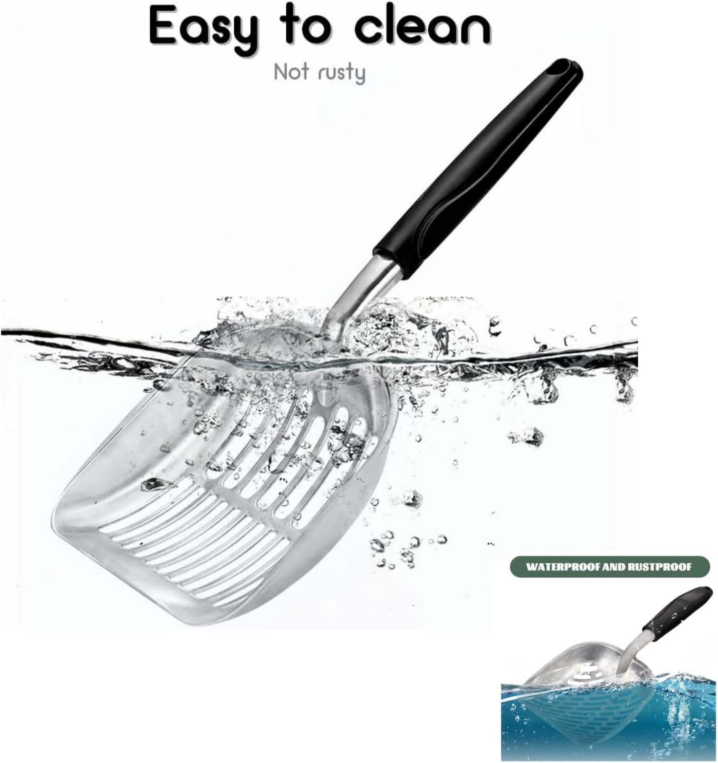 Cat Litter Scoop, Cat Litter Scoop, Metal Scooper, Aluminum Alloy Sifter, Kitty Metal Scooper, Deep Shovel, Long Handle, Poop Sifting, Kitten Pooper Lifter, Durable, for Litter Box, Aluminum image number 1