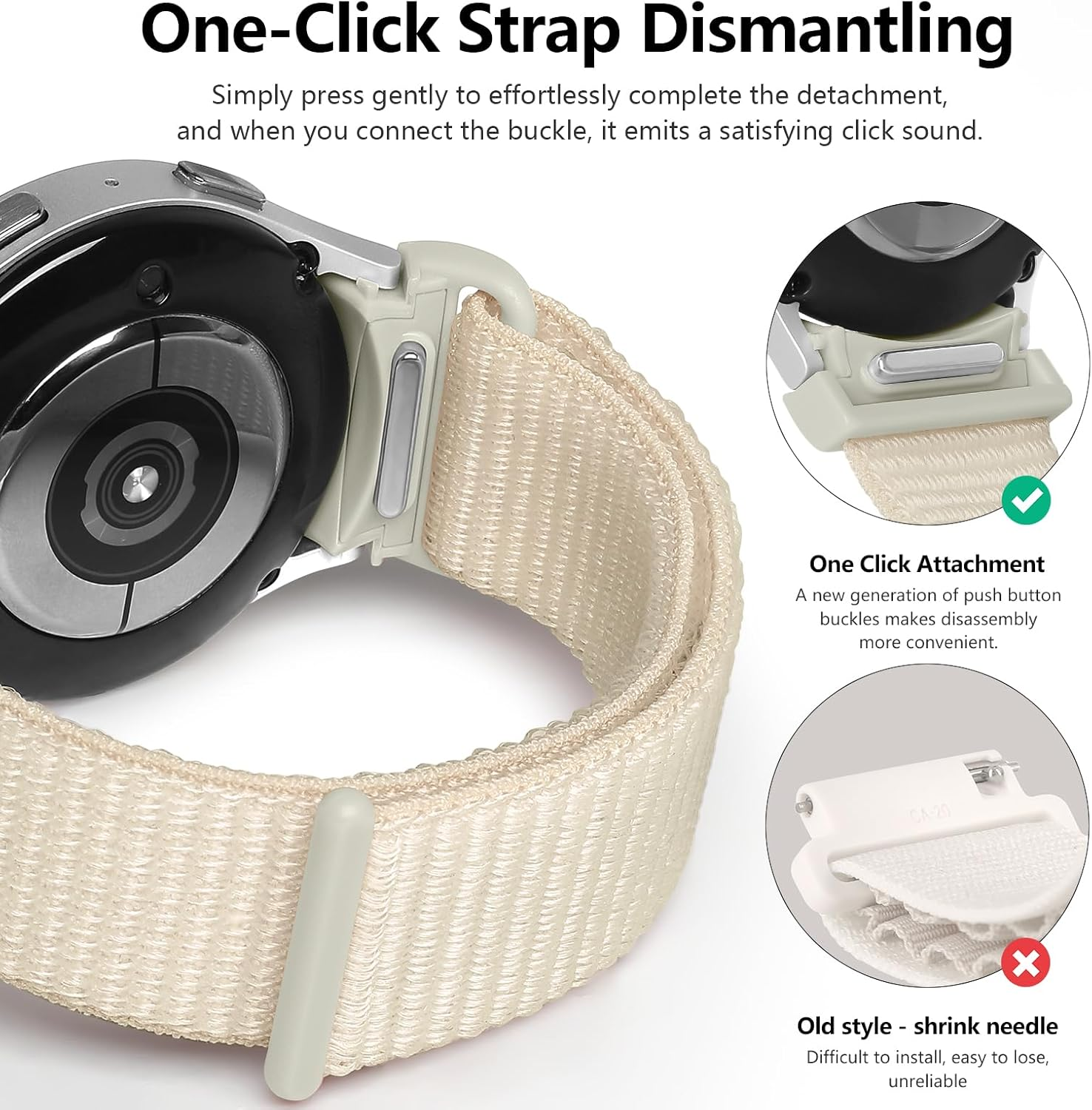 Nylon Sport Loop for Samsung Galaxy Watch 7/6/5/4 40Mm 44Mm/Fe/Galaxy Watch 6 Classic 43Mm 47Mm/Watch 5 Pro 45Mm/Watch 4 Classic 42Mm 46Mm, 20Mm One Click No Gap Breathable Sports Band image number 6