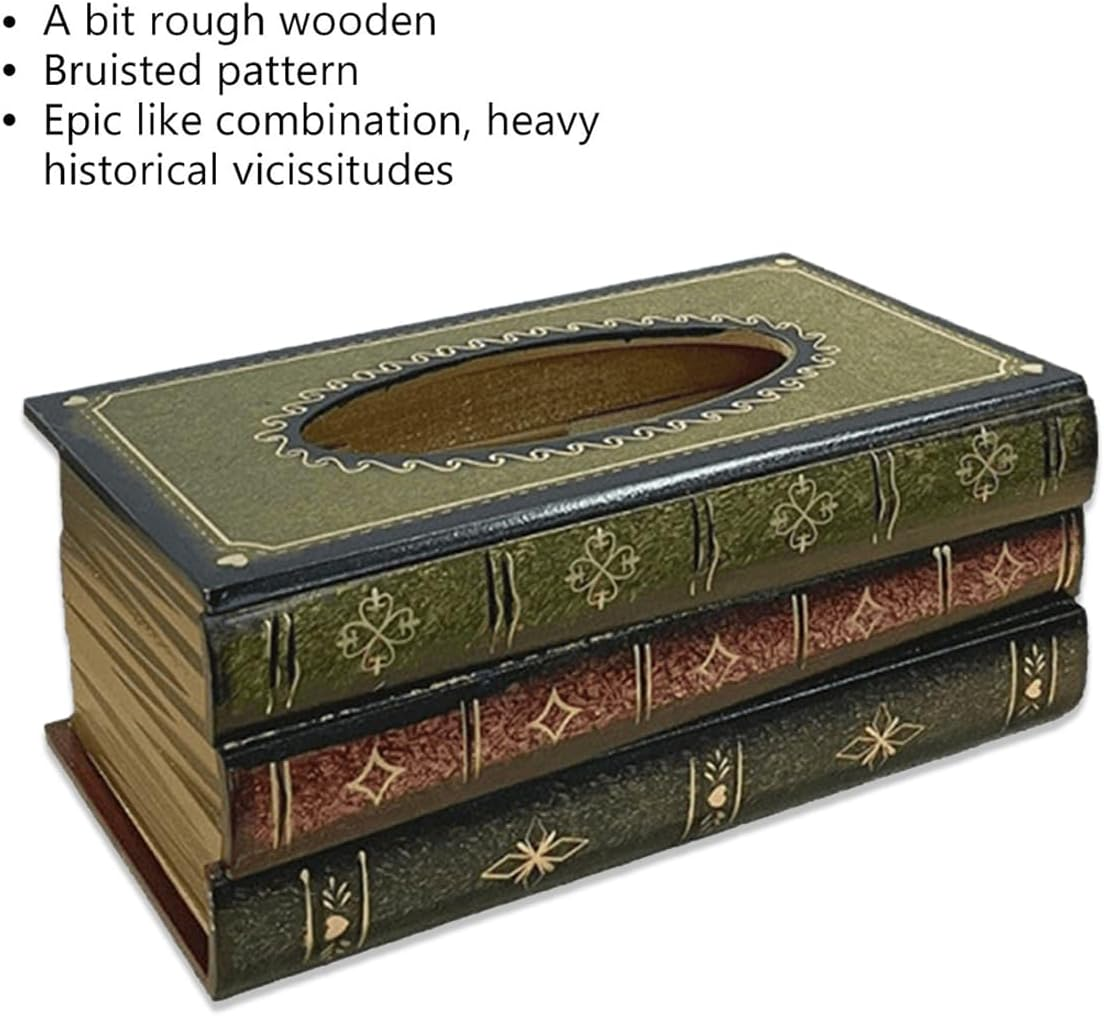 AIMALL Retro European-Style Hand-Painted Book-Shaped Tissue Box, Wooden Decorative Napkin Holder, Vintage Art Paper Box for Restaurant Table Ornaments, 10X5.7X4 Inches image number 6