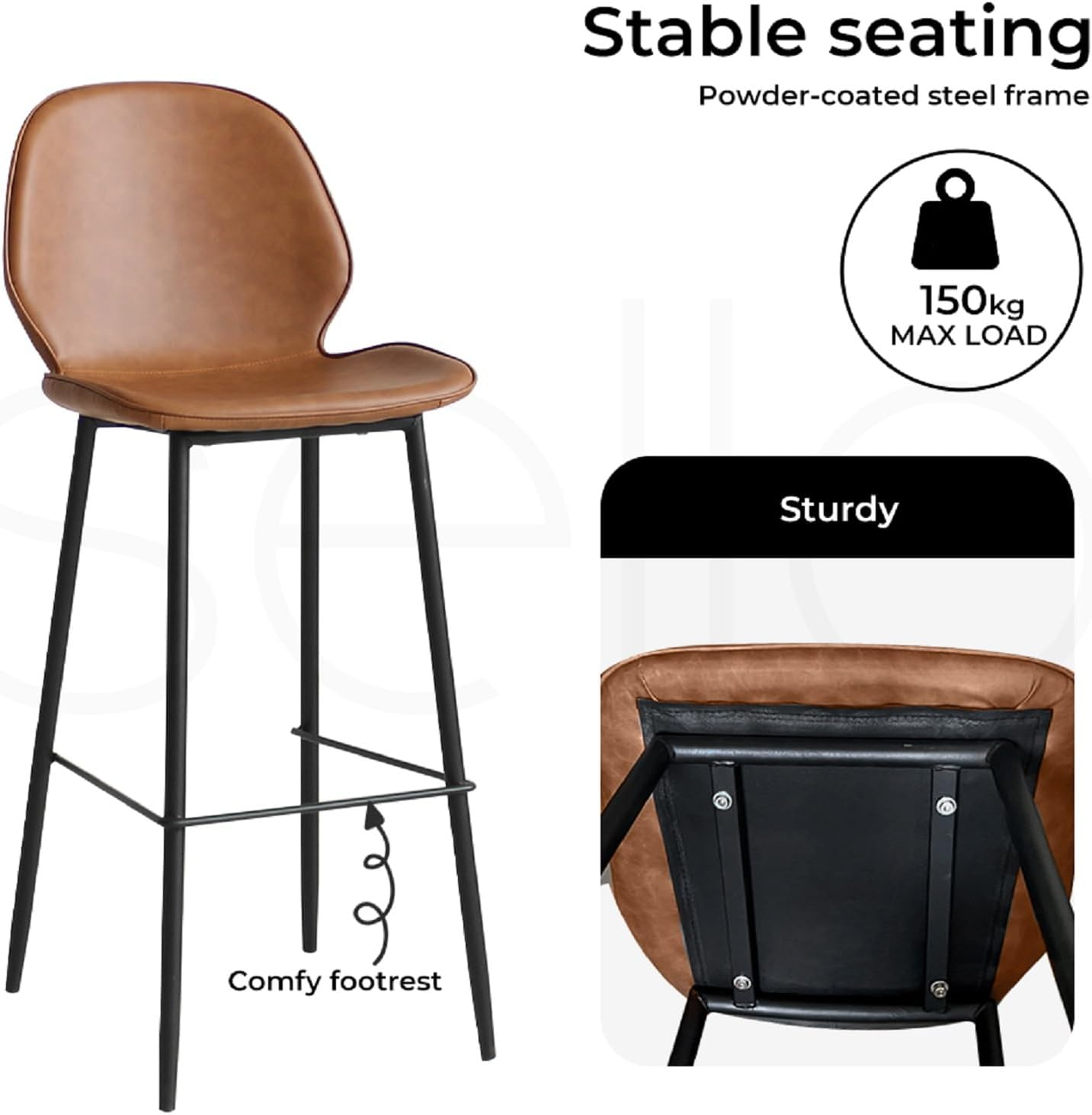 LEVEDE Bar Stools Set of 2, Bar Chairs with Backrest and Footrest, PU Leather Dining Chairs Indoor Outdoor, Kitchen Counter Stools for Home Bar, Dining Room, Living Room, Cafe (Brown)