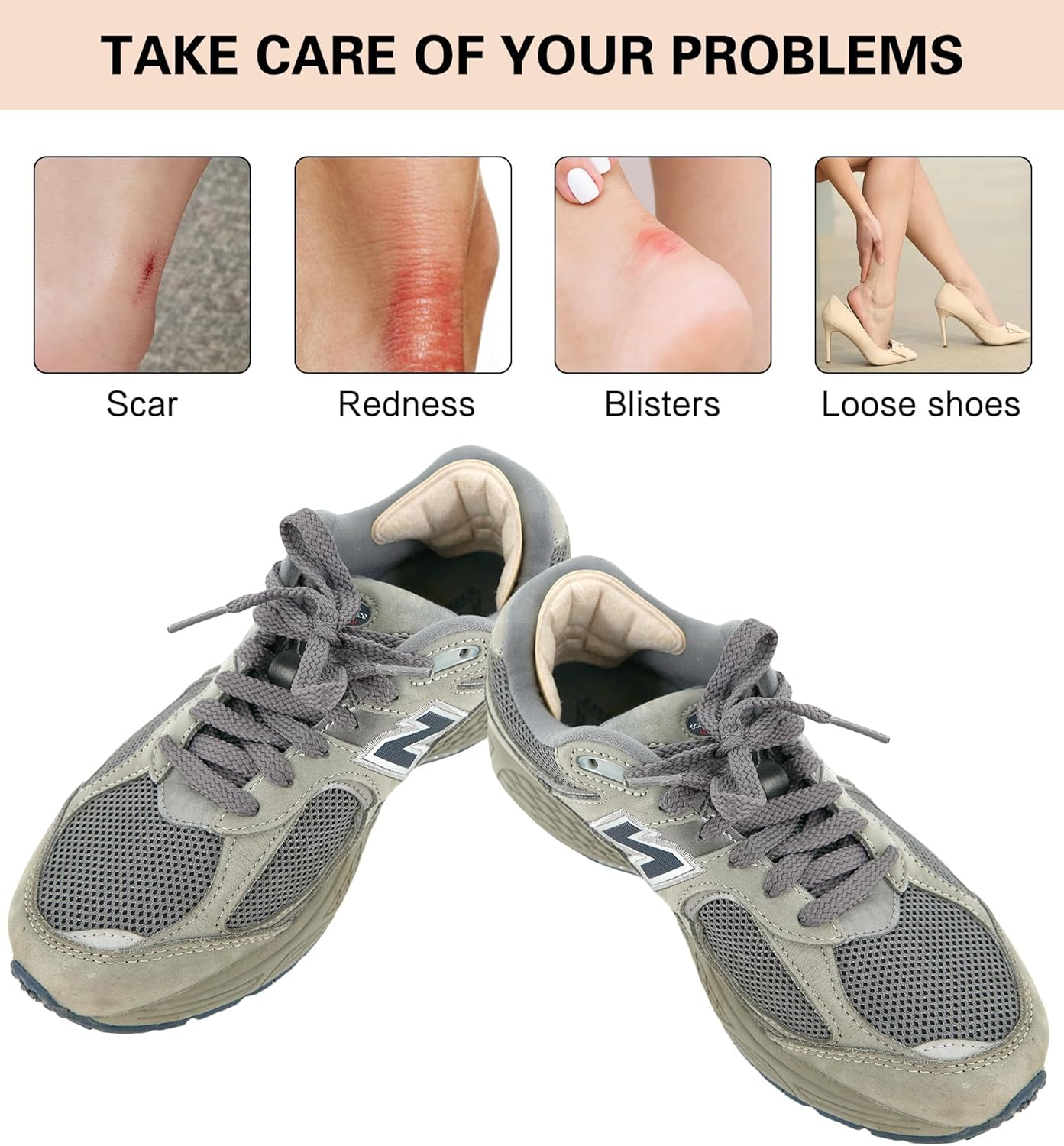 4Pieces Heel Cushion Inserts, Anti-Slip Lether Heel Grips Liners Shoe Pads Reusable Adhesive Comfort Thick Back Insoles for Boots - Sport Shoes Heel Blister Protectors - Beigeblue image number 6