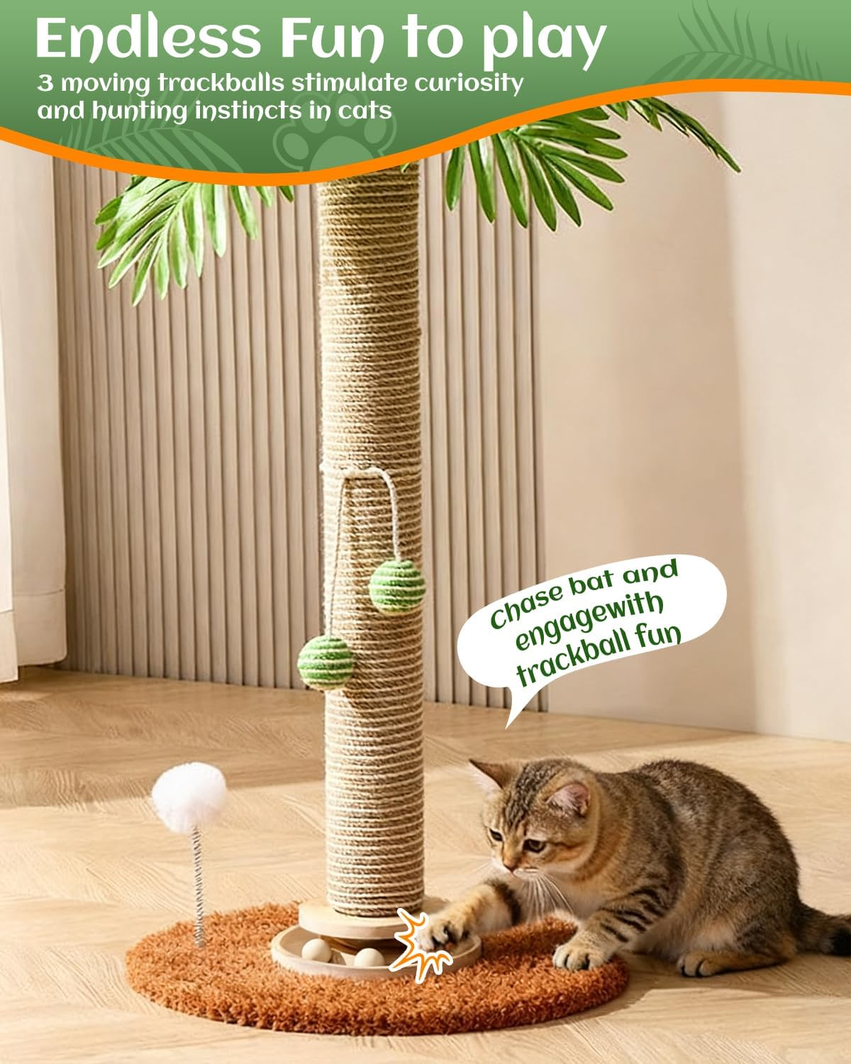 STORM HERO Cat Scratching Post - 70Cm Tall Cats Scratcher with 3 Cat Balls, Cats Climbing Tree Tower with Stable Base,Sisal Rope Kitten Scratch with Interactive Hanging Ball for Small Medium Large Cat image number 2
