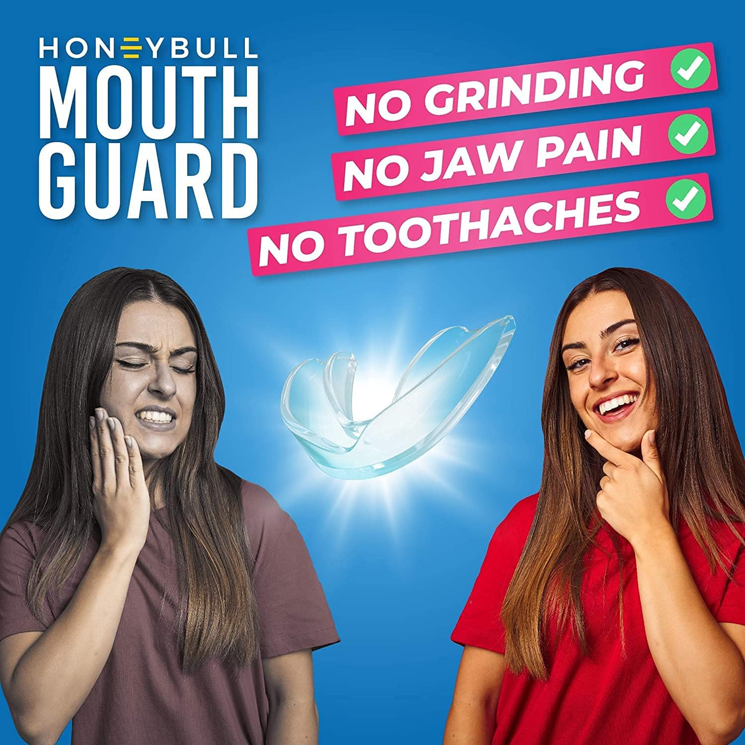 HONEYBULL Mouth Guard for Grinding Teeth [12 Pack] 1 Size for Light Grinding | Comfortable Custom Mold for Clenching at Night, Bruxism, Whitening Tray & Guard image number 1