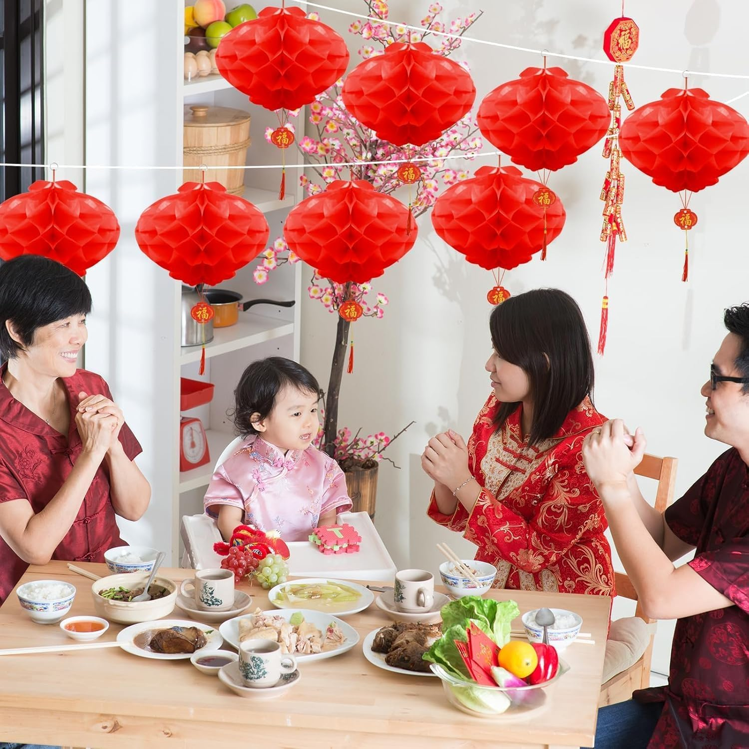 XUANZHI 20 Pieces 10 Inch Chinese Red Paper Lanterns Festival Decorations for New Year, Spring Festival, Wedding and Restaurant image number 4