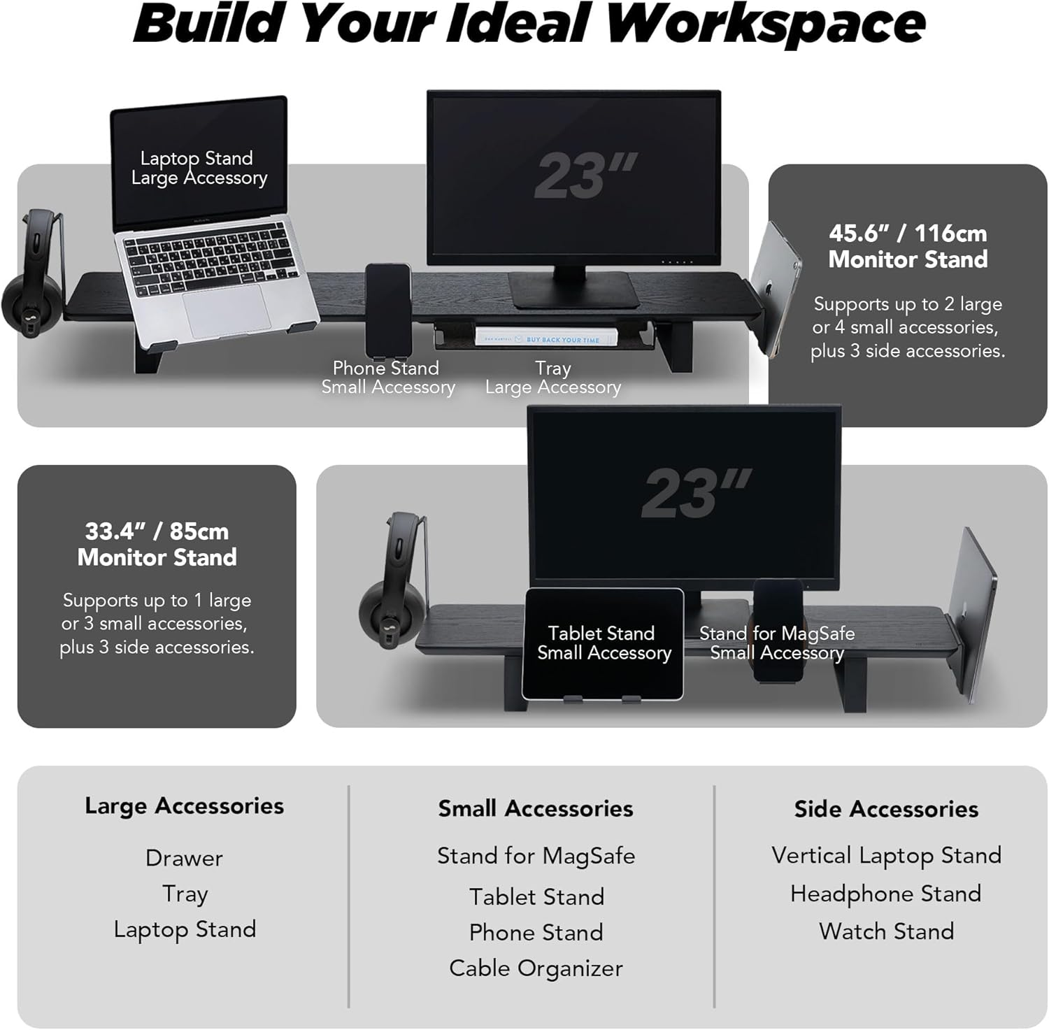 ULTRARM Moodular Add-Ons Headphone Stand [Accessory Only - Requires Moodular Wooden Monitor Stand Slide Rails for Use] Black MSA-HS image number 6