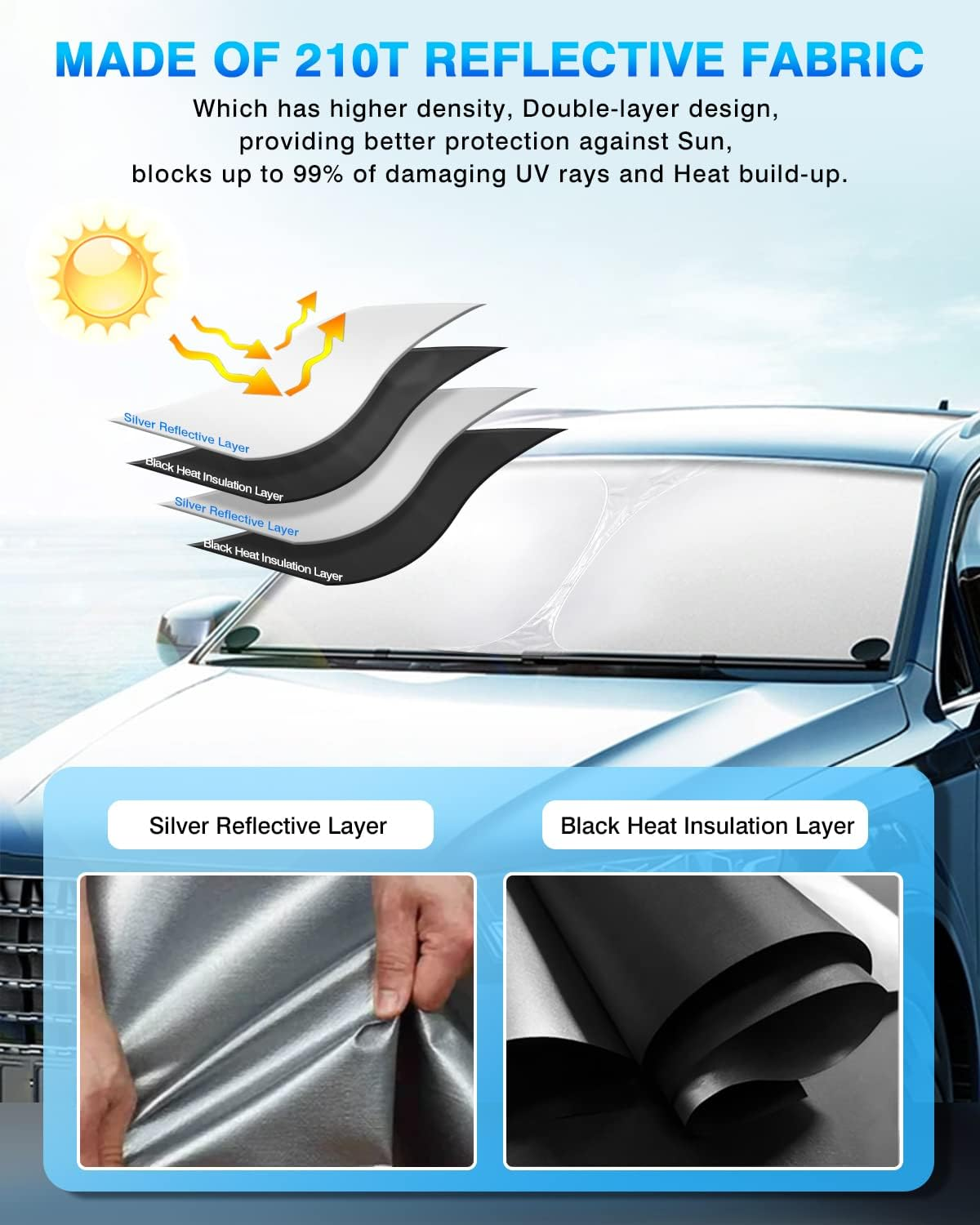KUST Windshield Sun Shade for Mitsubishi Outlander 2022 2023 2024 Window Shade Sun Visor Cover Foldable Blocks UV Rays Keep Your Car Cooler, Black,Silver image number 6