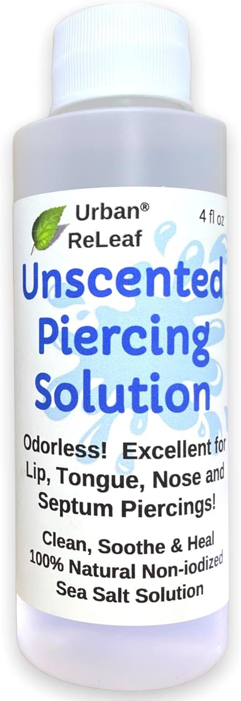 Urban Releaf Unscented Piercing Solution ! Non-Iodized Sea Salt Healing Soak. Lip, Tongue, Septum, Dimple, Mouth. NO Scent. Ready to Use. Made Fresh in USA. image number 4