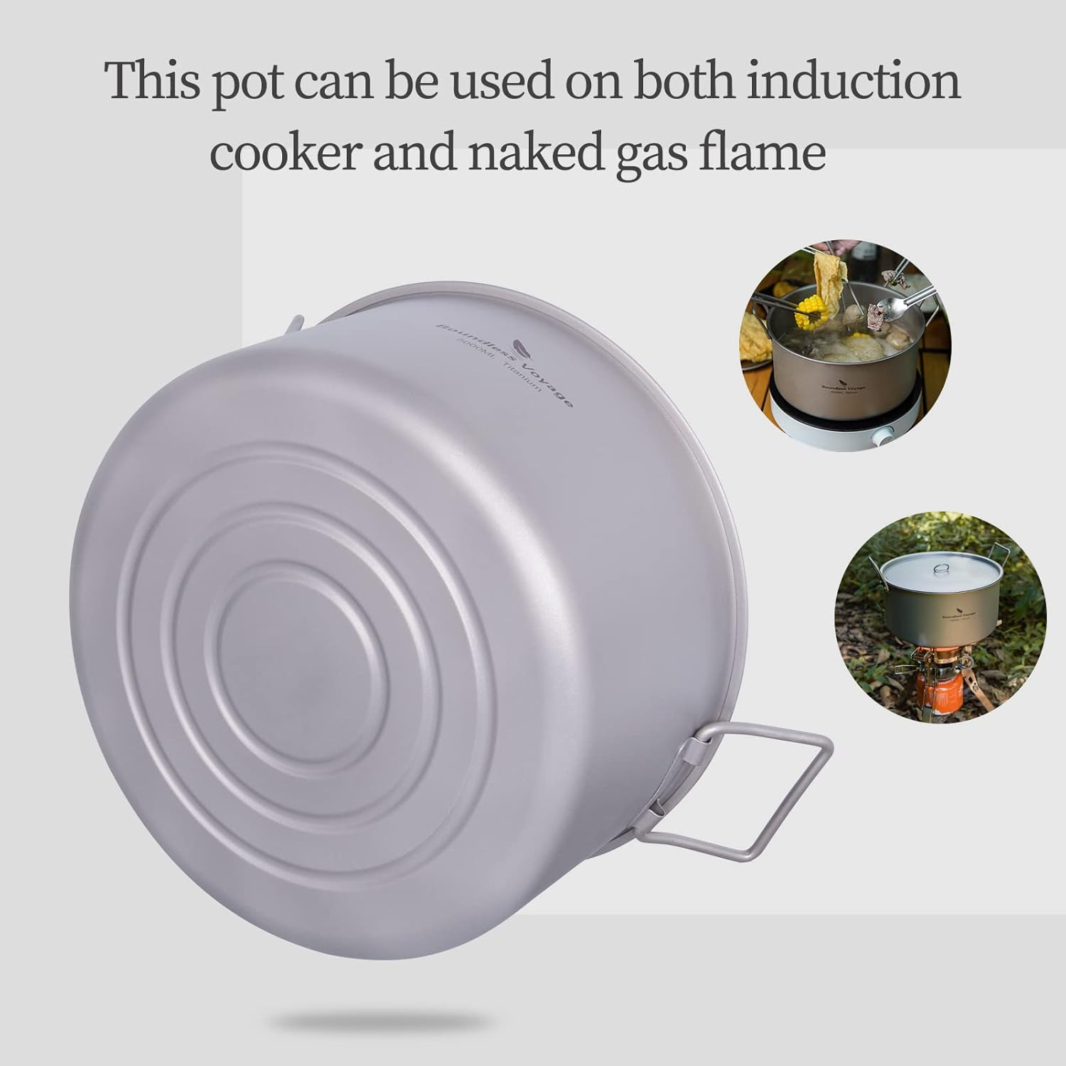 Boundless Voyage Ti2104C 5L Outdoor Camping Titanium Pot with Lid Folding Handle Hiking Picnic Portable Large Capacity Stockpot Cooking Pot image number 1