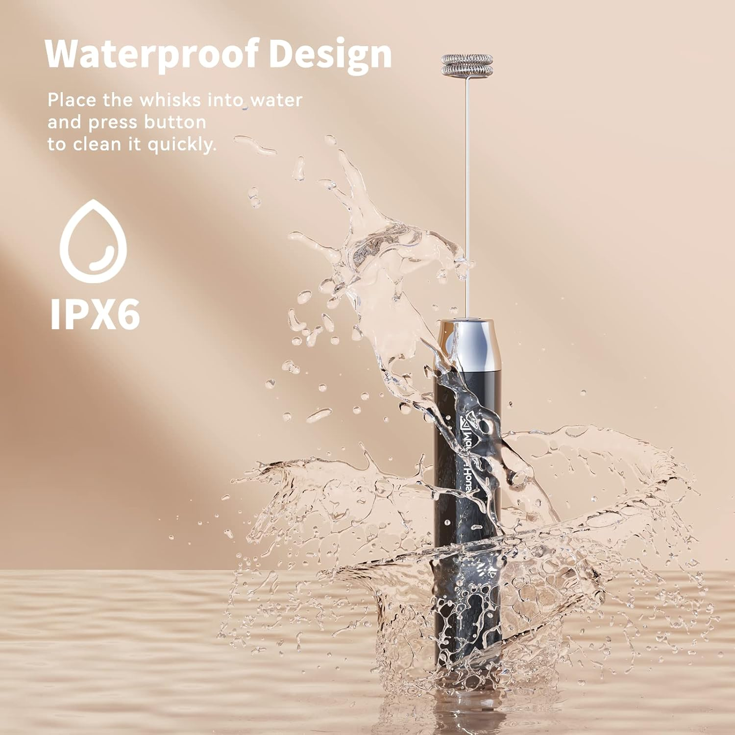 Maestri House Rechargeable Milk Frother with 3 Heads, Lunafro as Handheld Electric Foam Maker Waterproof Detachable Stainless Steel Whisk Drink Mixer Foamer with Stand for Lattes, Cappuccino, Egg image number 4