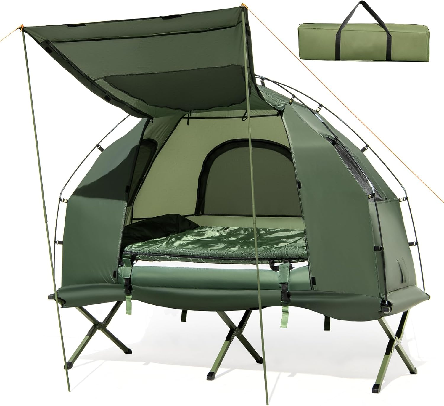Costway 1-Person Camping Tent Cot, 5 in 1 Foldable Camping Tent with Air Mattress and Sleeping Bag, Elevated Travel Hiking Tent with Carry Bag, Waterproof Portable Sleeping Cot for Hiking, Traveling image number 2
