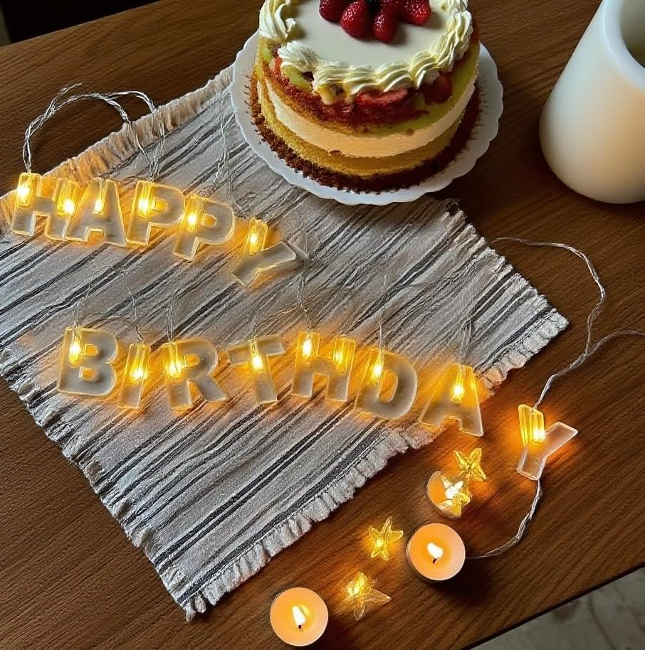 Happy Birthday String Lights, Warm White LED Light up Letter Birthday Party Hanging Decorations Battery Operated Party Decoration, Glow Letters String Light