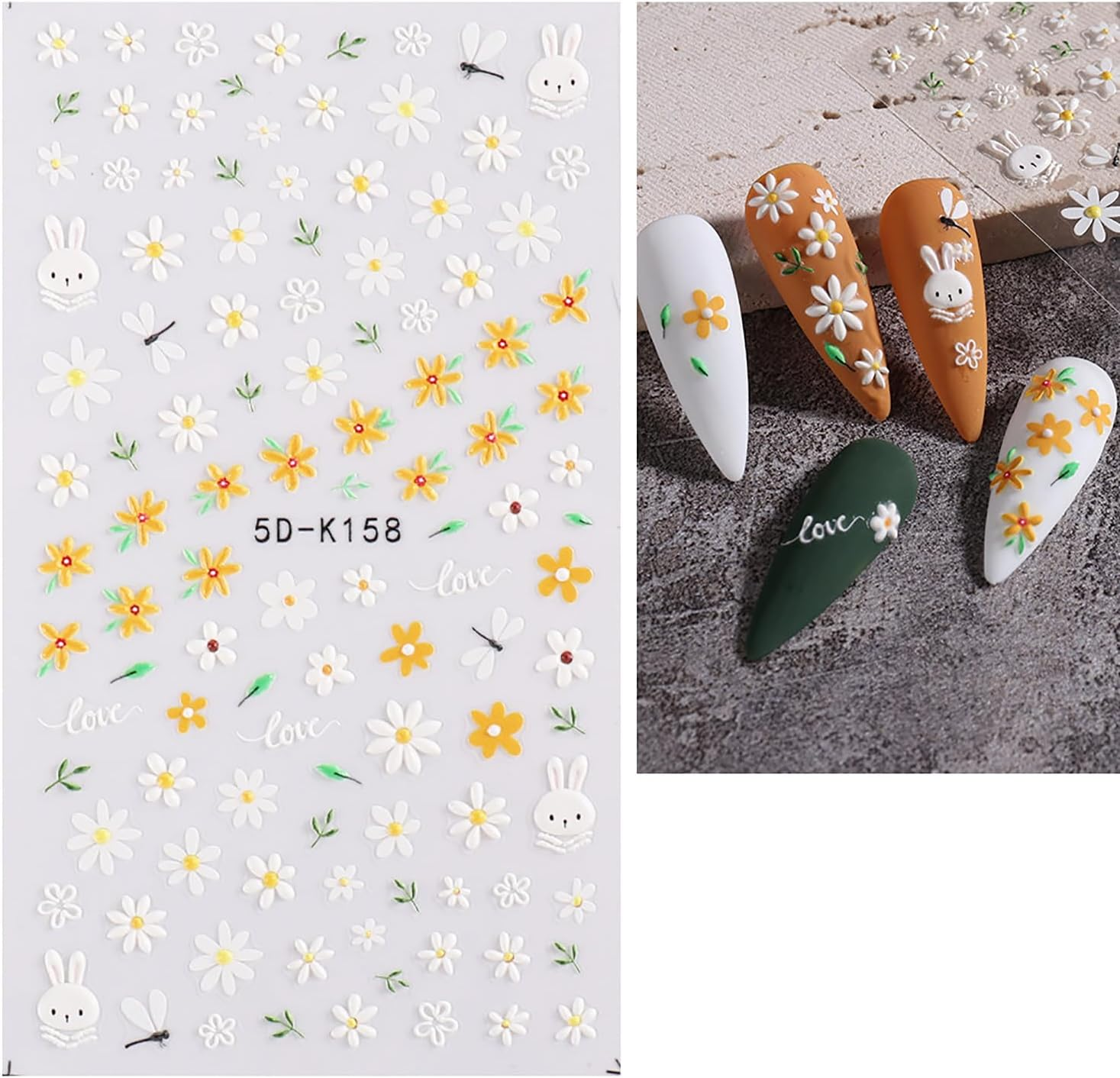 OSYLICT 3D Embossed Nail Art Stickers,5 Sheets Spring Flowers Heart Lace Self Adhesive Colorful Floral Nail Decals Supplies Accessories for Women Girls DIY Decoration